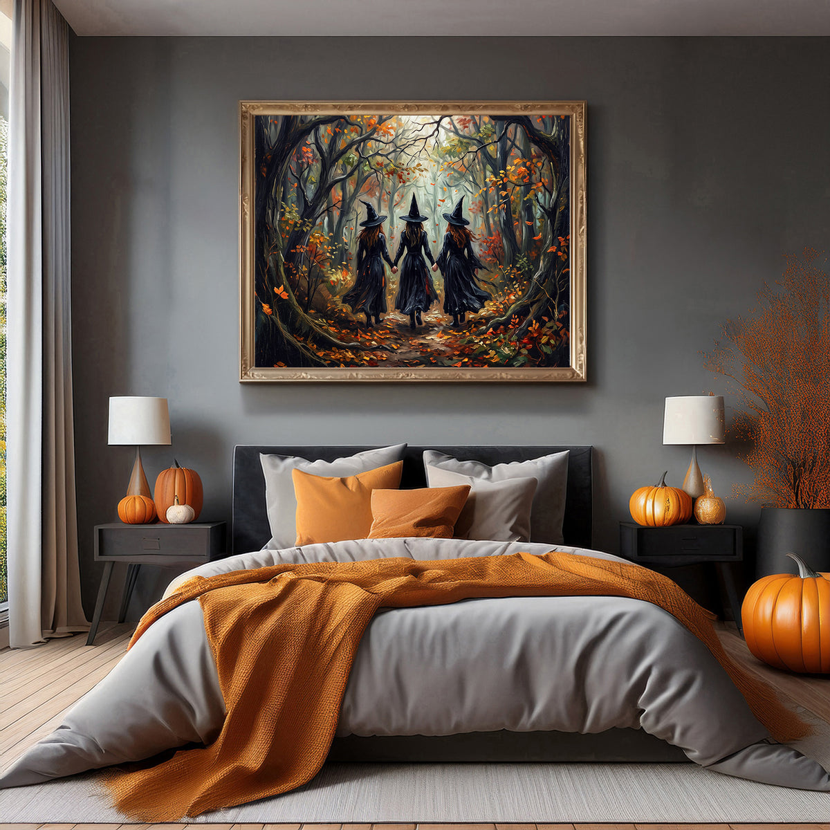 Three Witches in the Autumn Forest | Canvas or Paper Art Print