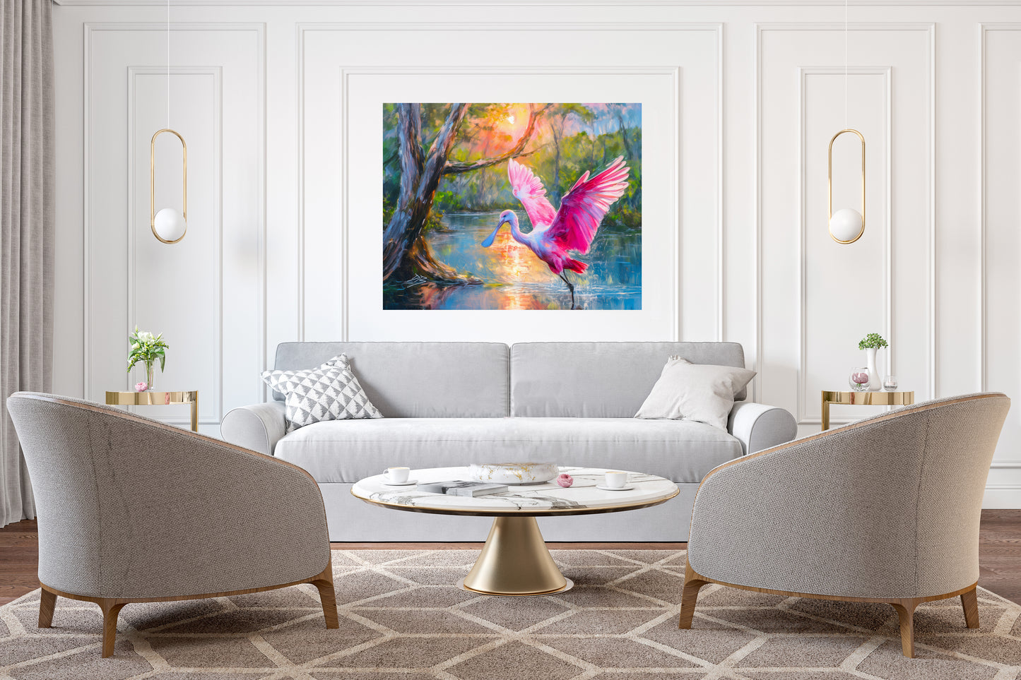Roseate Spoonbill Wildlife Print: Florida Birds, Coastal Landscape Art
