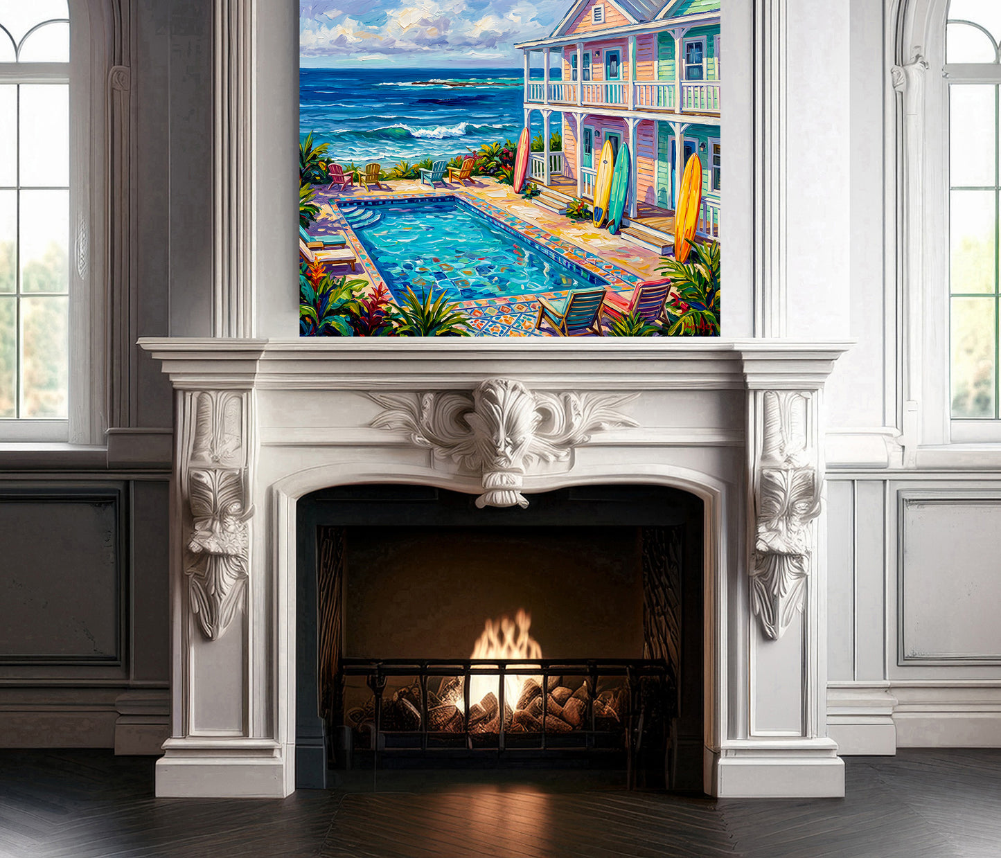Key West Oceanfront Conch Mansion with Pool & Surfboards | Canvas or Paper Art Print