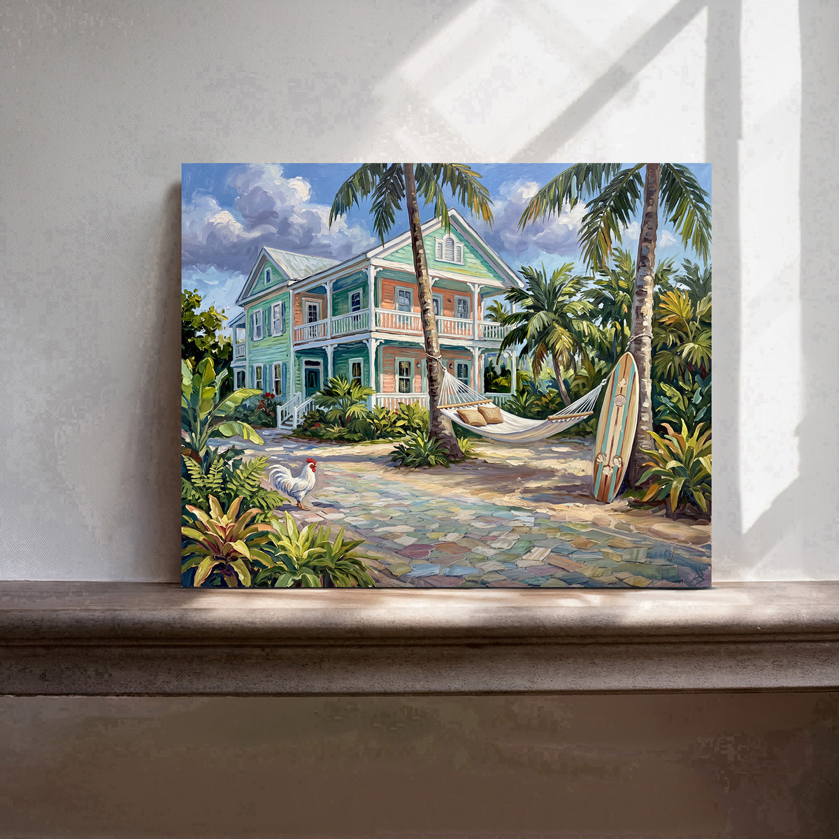A Little Island Time – Key West Conch House, Hammock & Surfboard | Canvas or Paper Art Print