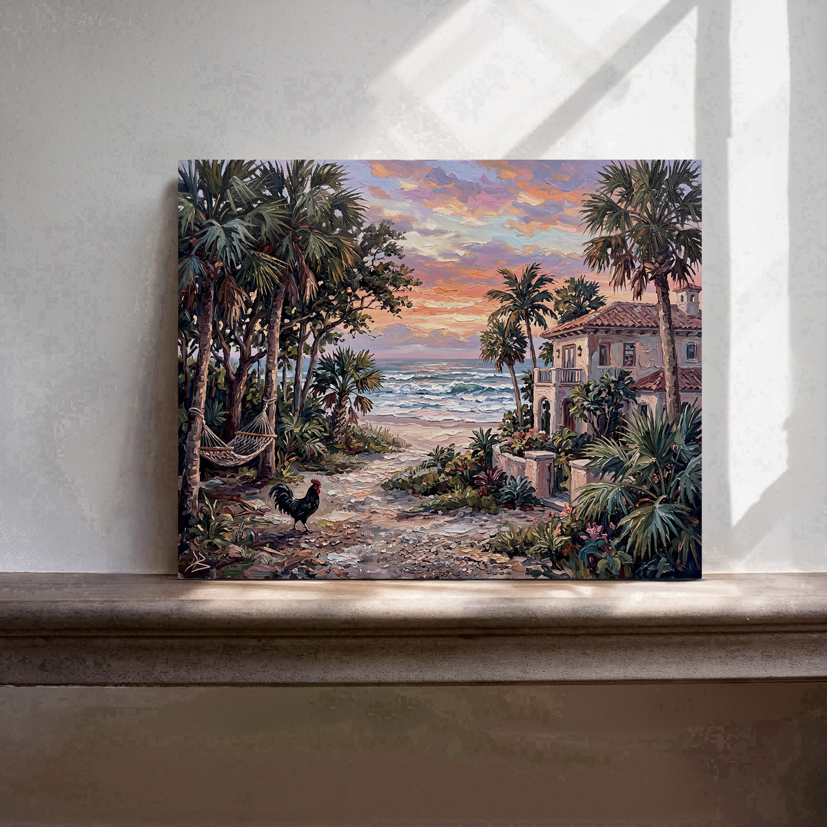 An Evening by the Sea – Key West Sunset, Hammock & Rooster | Canvas or Paper Art Print