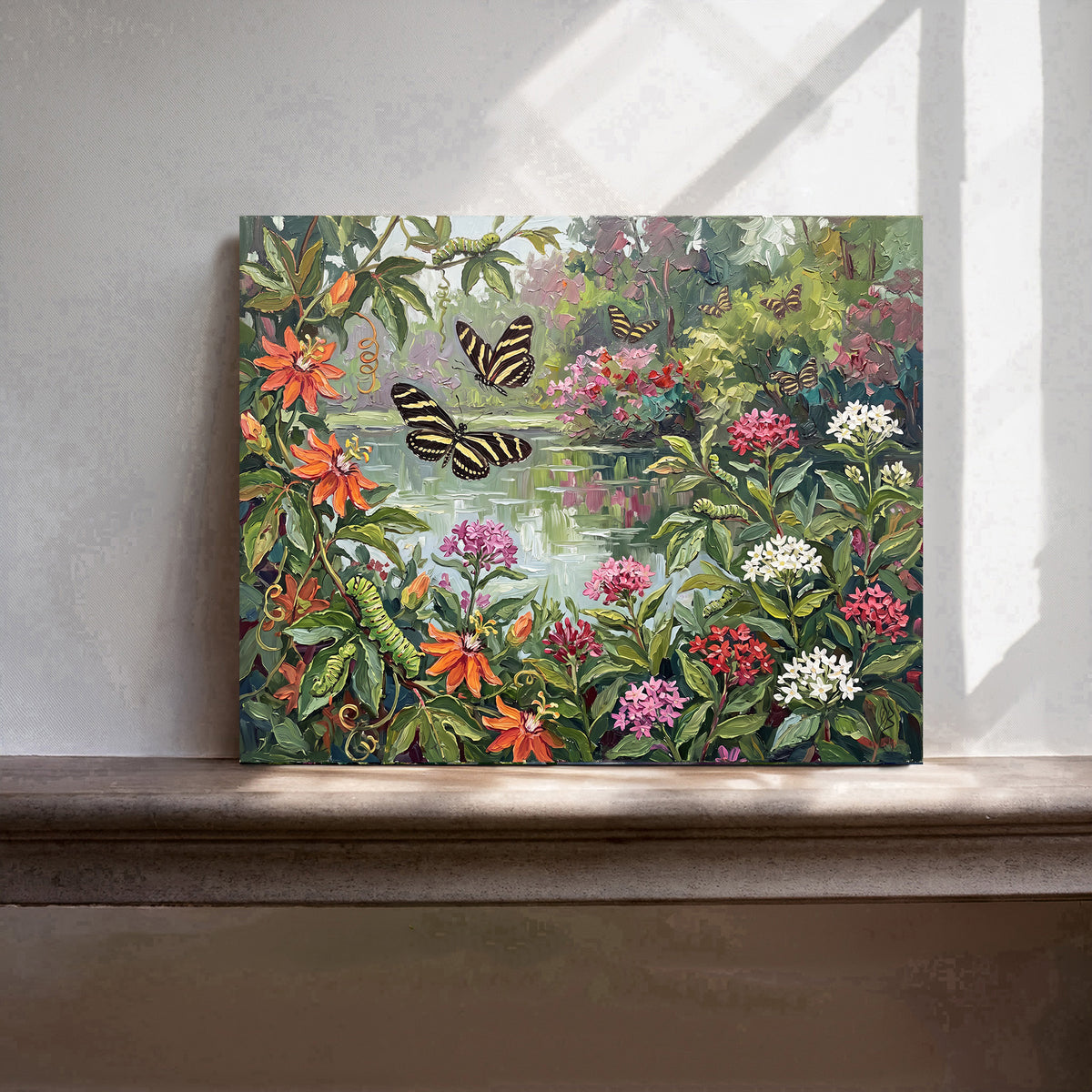 Wings Among the Blossoms – Zebra Longwing Butterfly Garden | Canvas or Paper Art Print