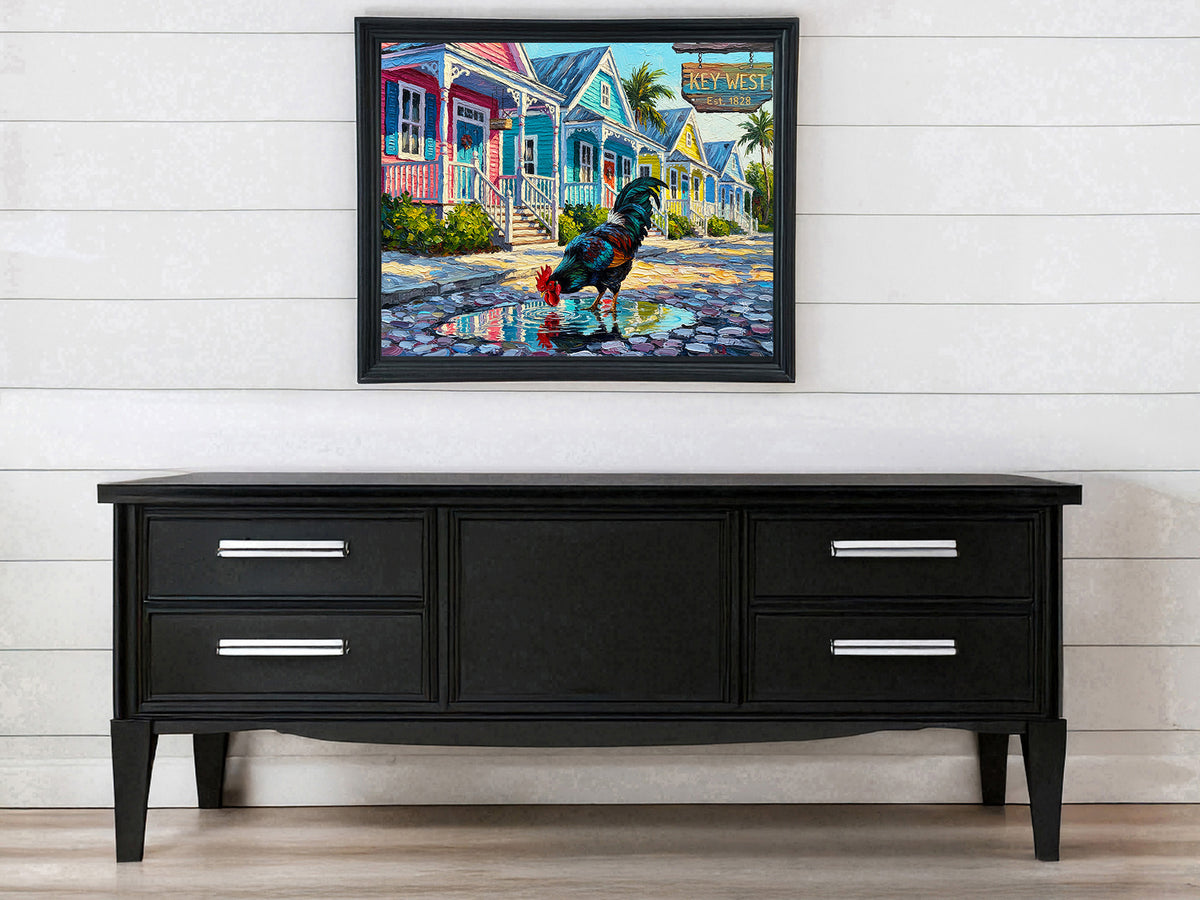 Key West Rooster on Duval Street | Colorful Conch Cottages Art Print