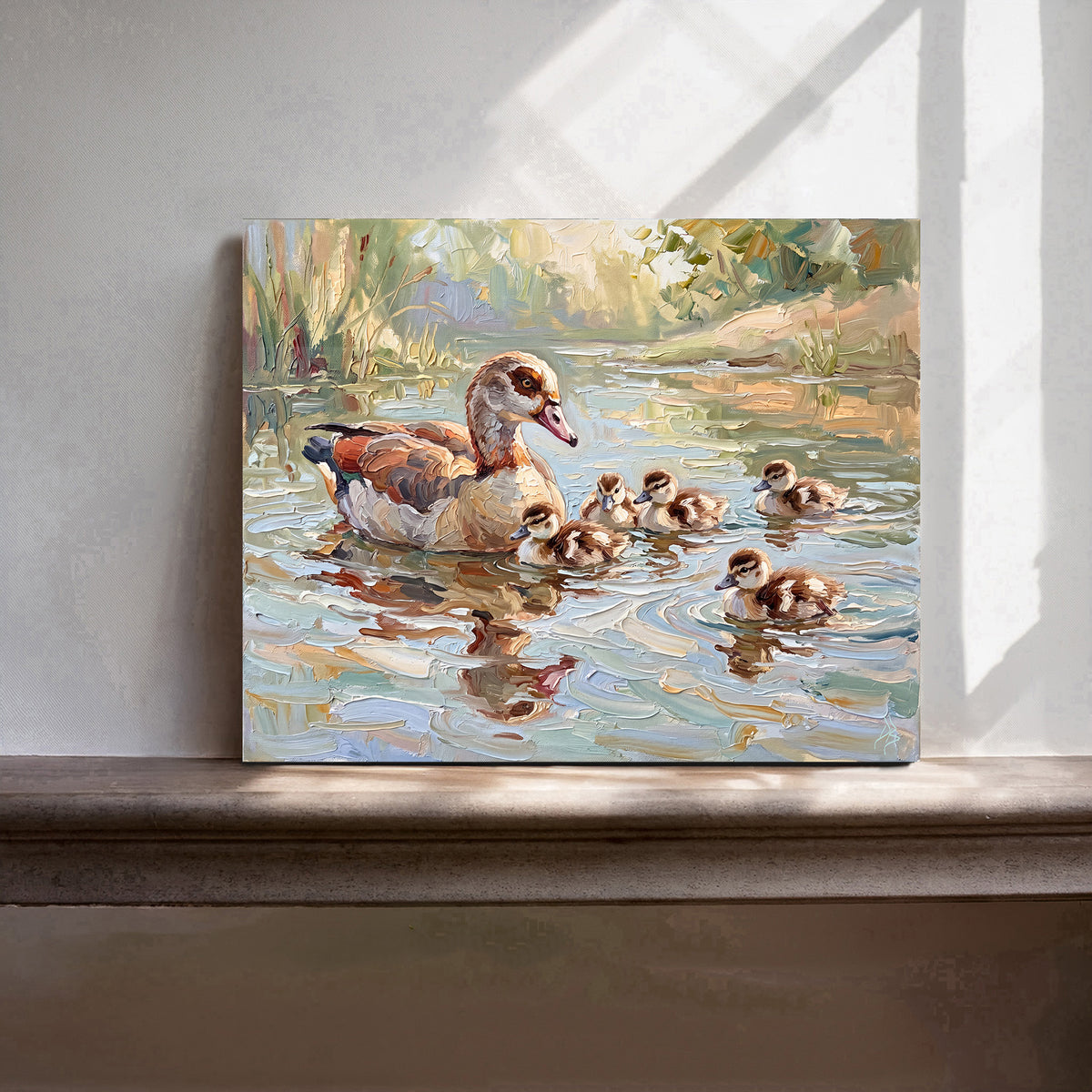 Together on the Water – Egyptian Goose & Goslings | Canvas or Paper Art Print