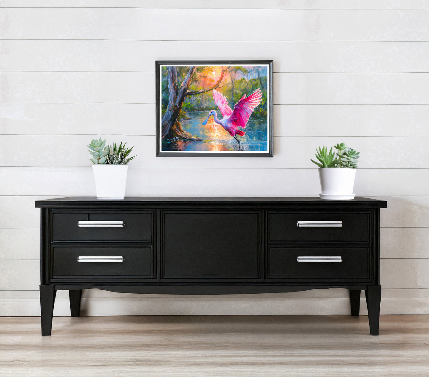 Roseate Spoonbill Wildlife Print: Florida Birds, Coastal Landscape Art