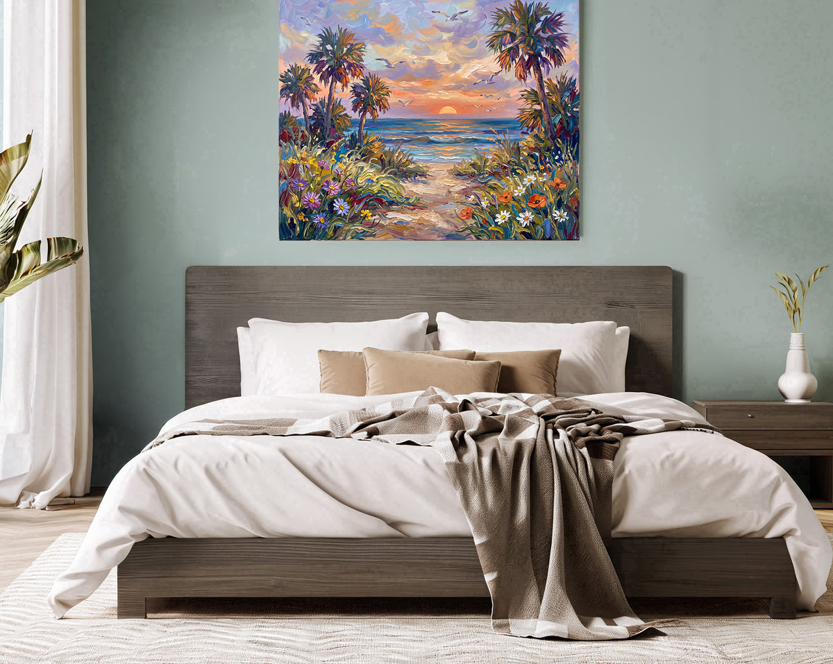 Where the Shore Beckons – Sunset Beach Path | Canvas or Paper Art Print