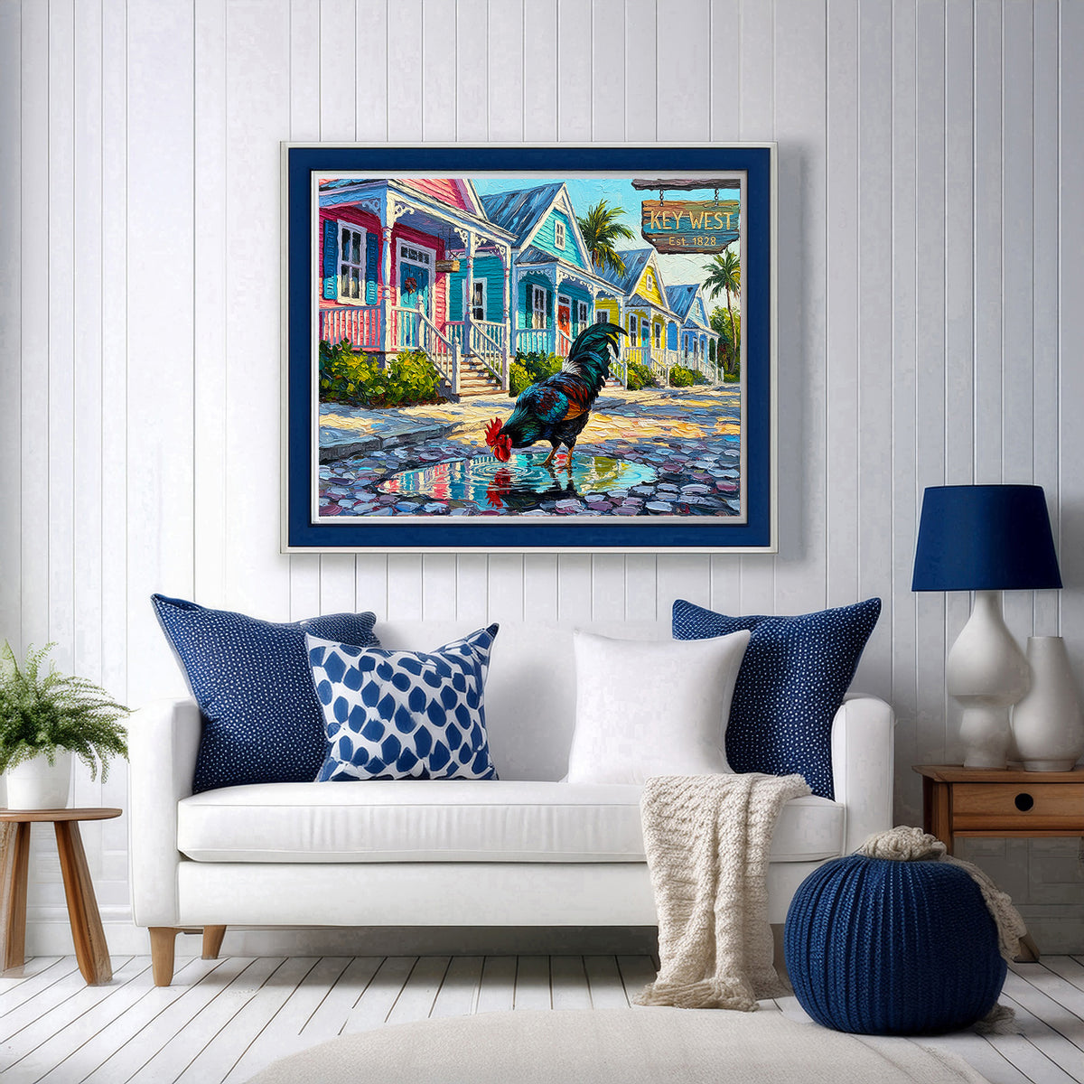 Key West Rooster on Duval Street | Colorful Conch Cottages Art Print