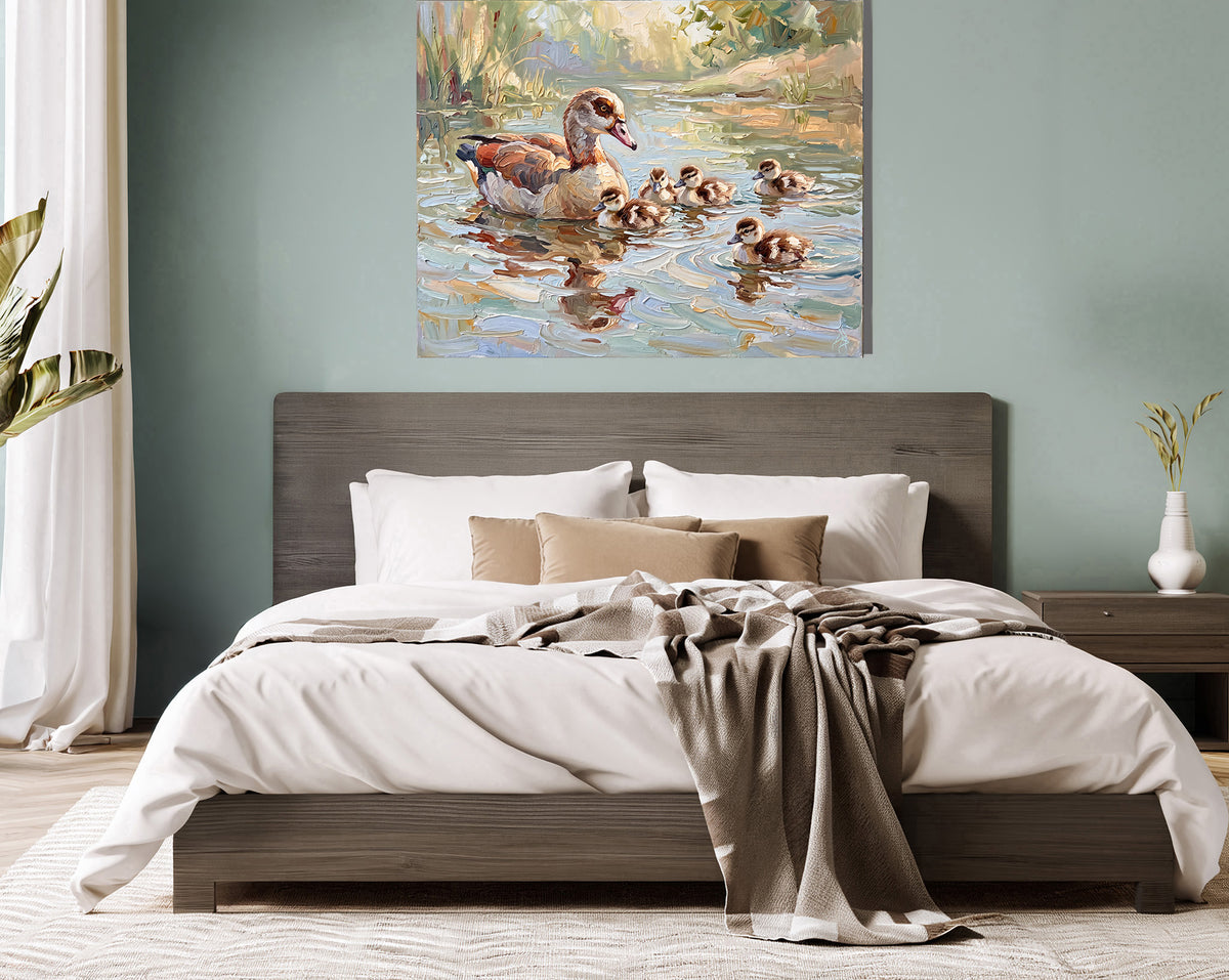 Together on the Water – Egyptian Goose & Goslings | Canvas or Paper Art Print