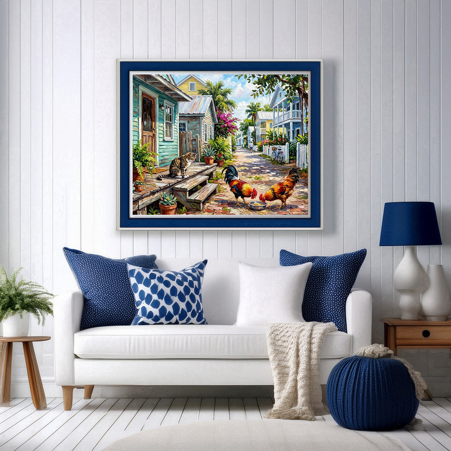 Key West Homes and Roosters Print: Canvas or Paper