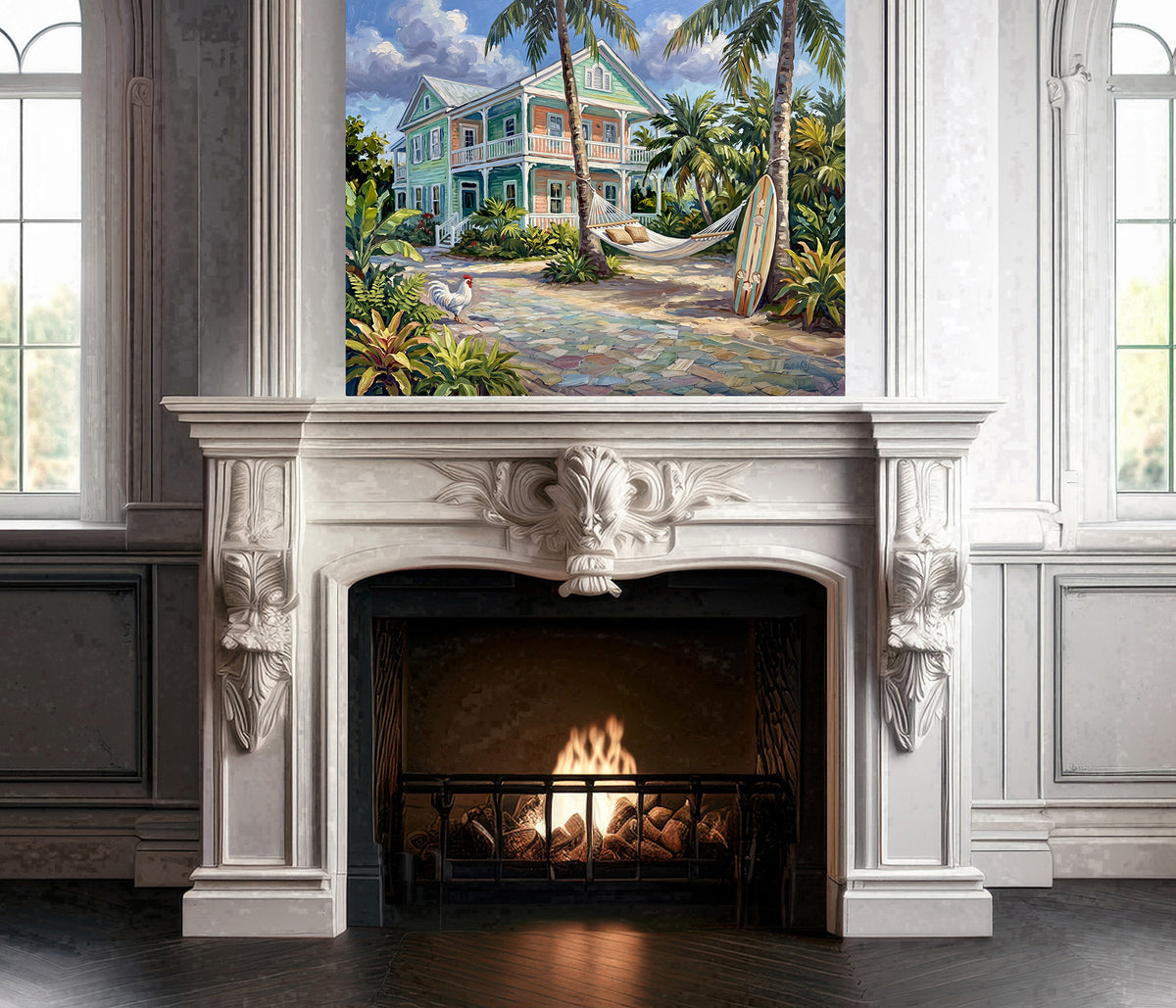 A Little Island Time – Key West Conch House, Hammock & Surfboard | Canvas or Paper Art Print