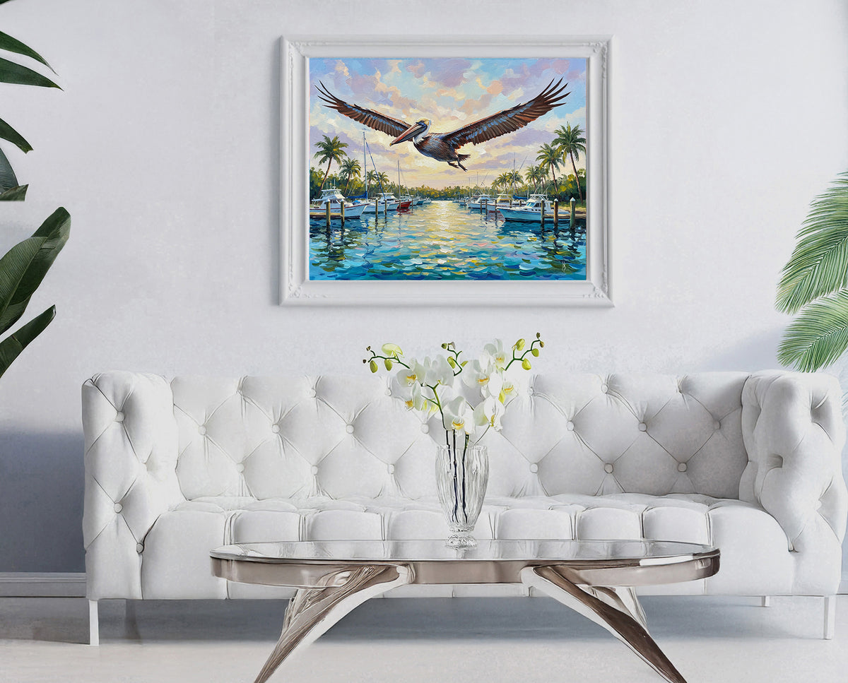 Brown Pelican Marina Fine Art Print | Florida Coastal Wildlife Art | Canvas or Paper