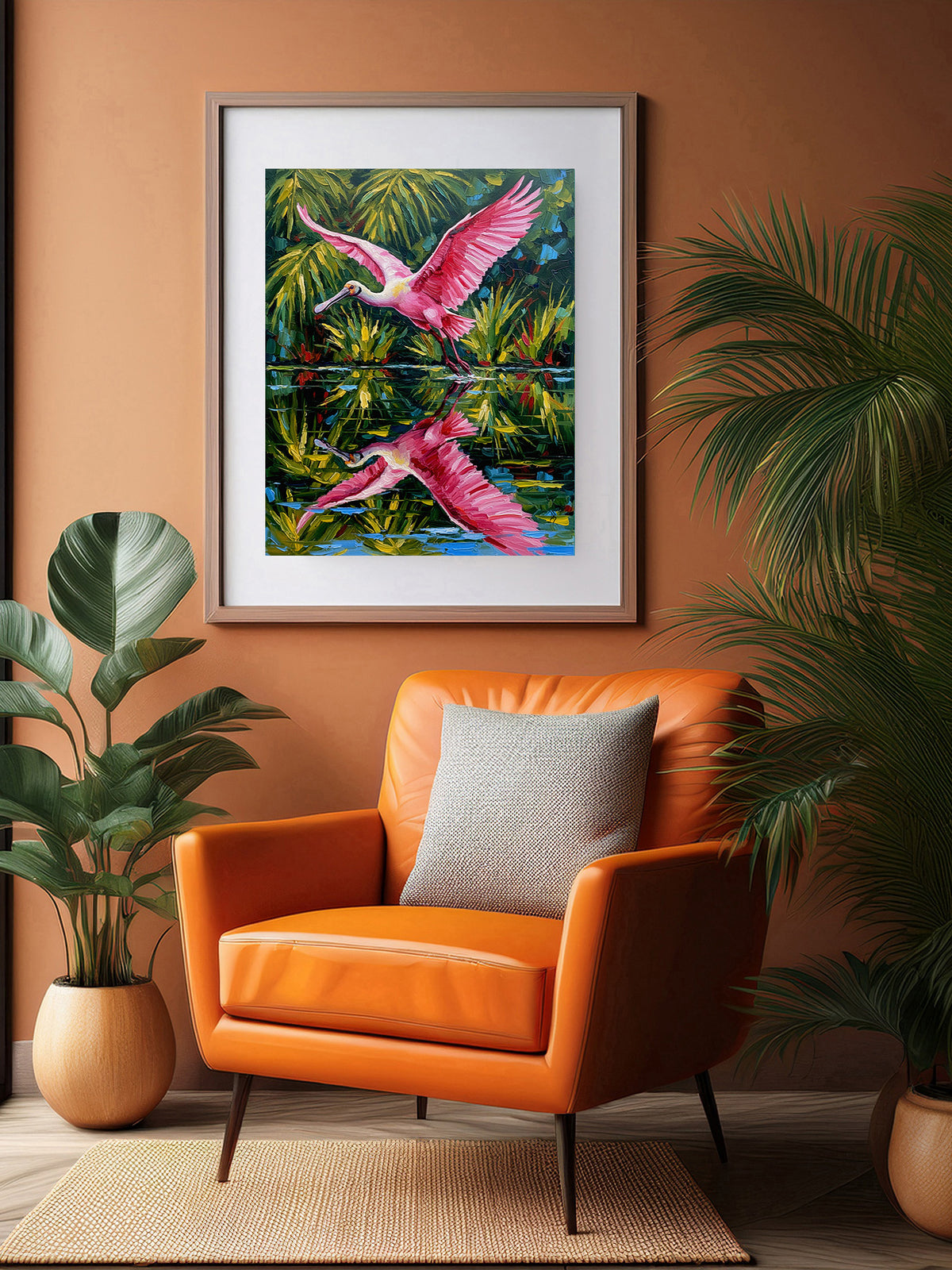 Roseate Spoonbill in Flight Over Tropical Wetlands | Canvas or Paper Art Print