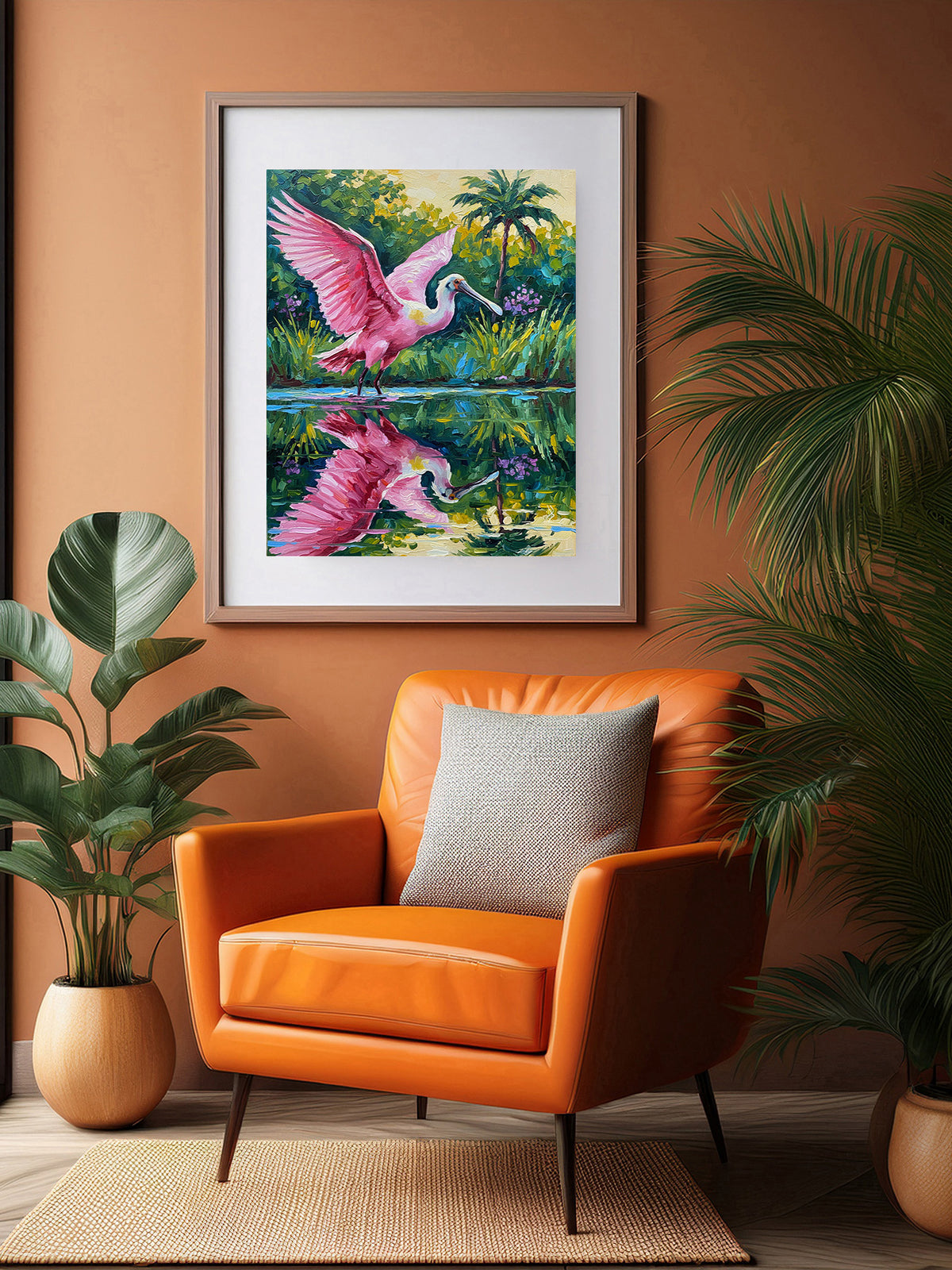 Roseate Spoonbill with Wings Spread in a Tropical Lagoon | Canvas or Paper Art Print