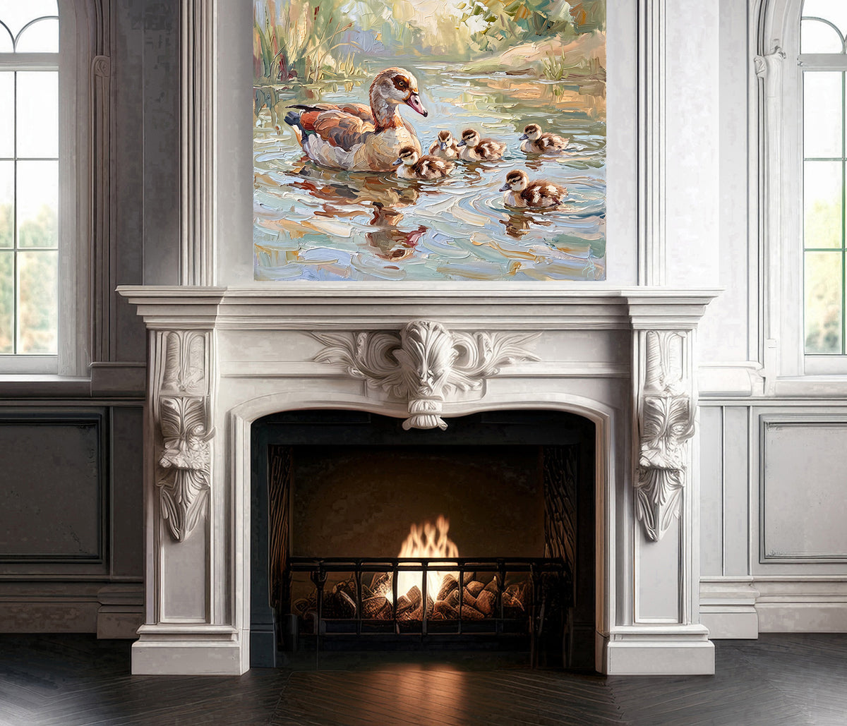 Together on the Water – Egyptian Goose & Goslings | Canvas or Paper Art Print