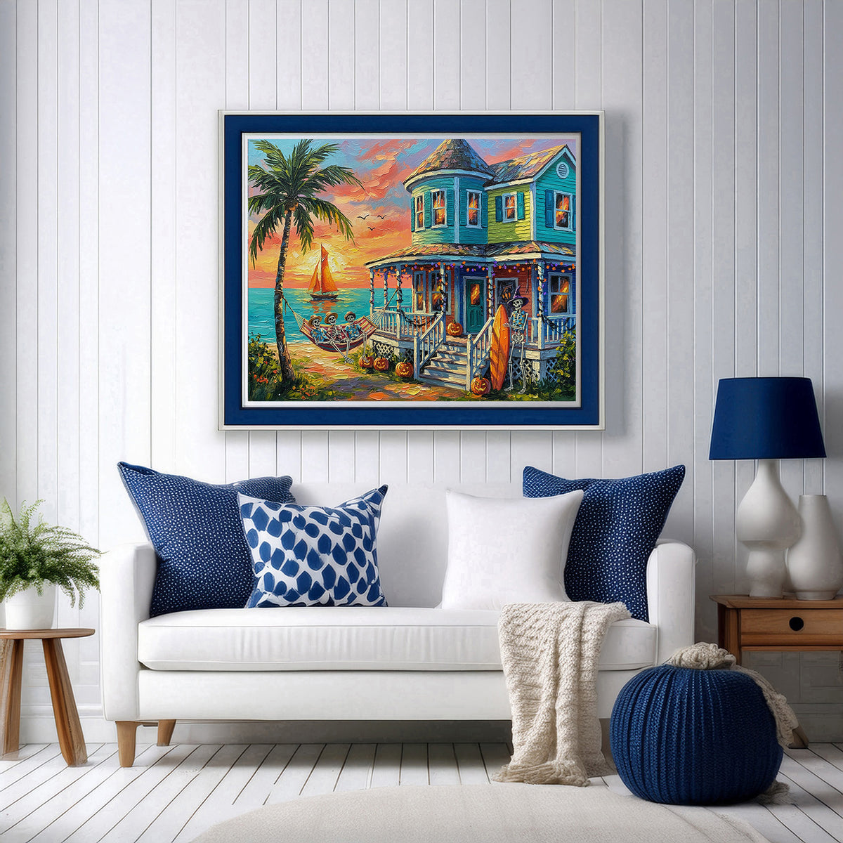 Key West Halloween Skeleton Beach Cottage Sunset | Canvas or Paper Art Print
