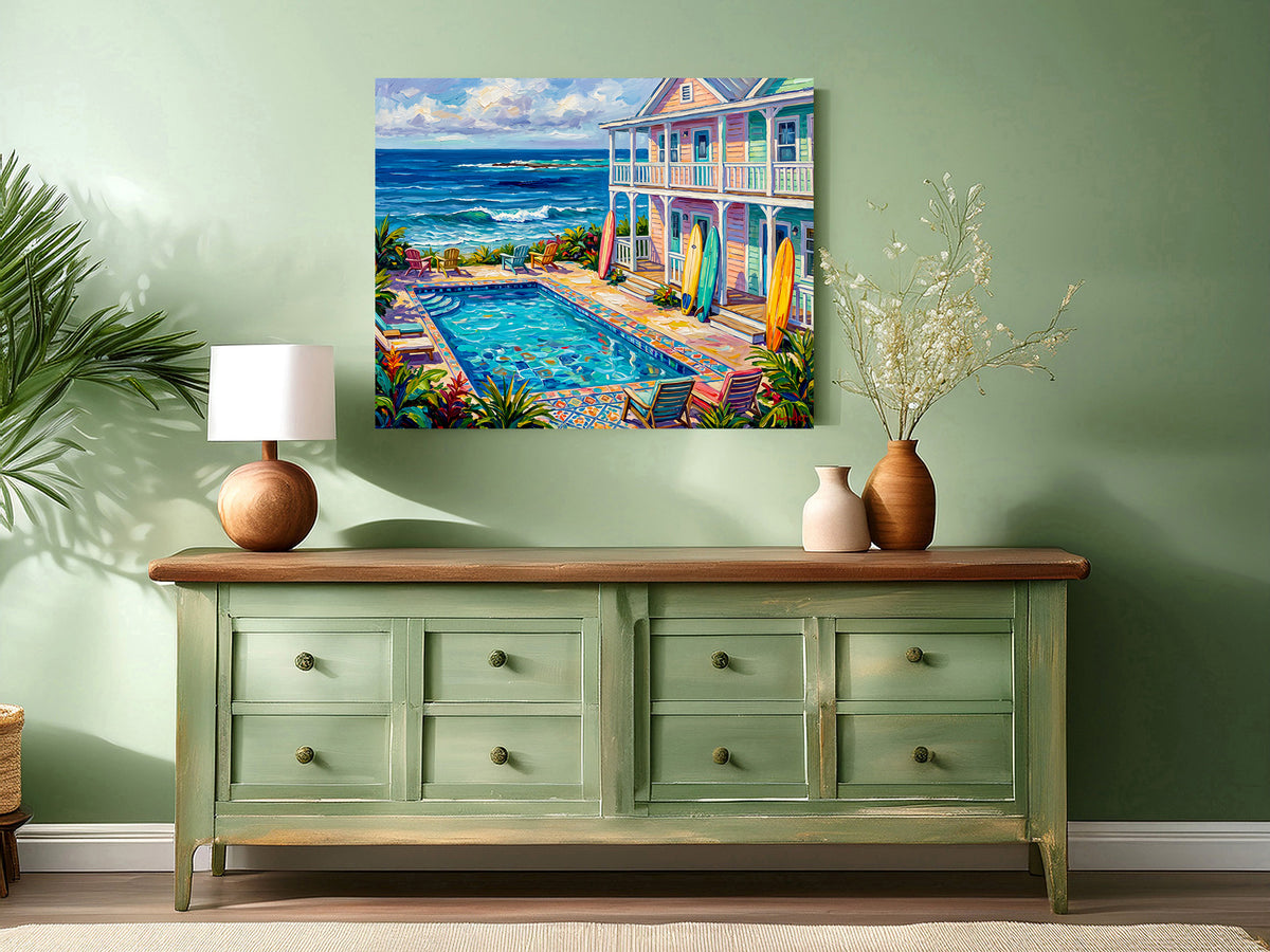 Key West Oceanfront Conch Mansion with Pool & Surfboards | Canvas or Paper Art Print