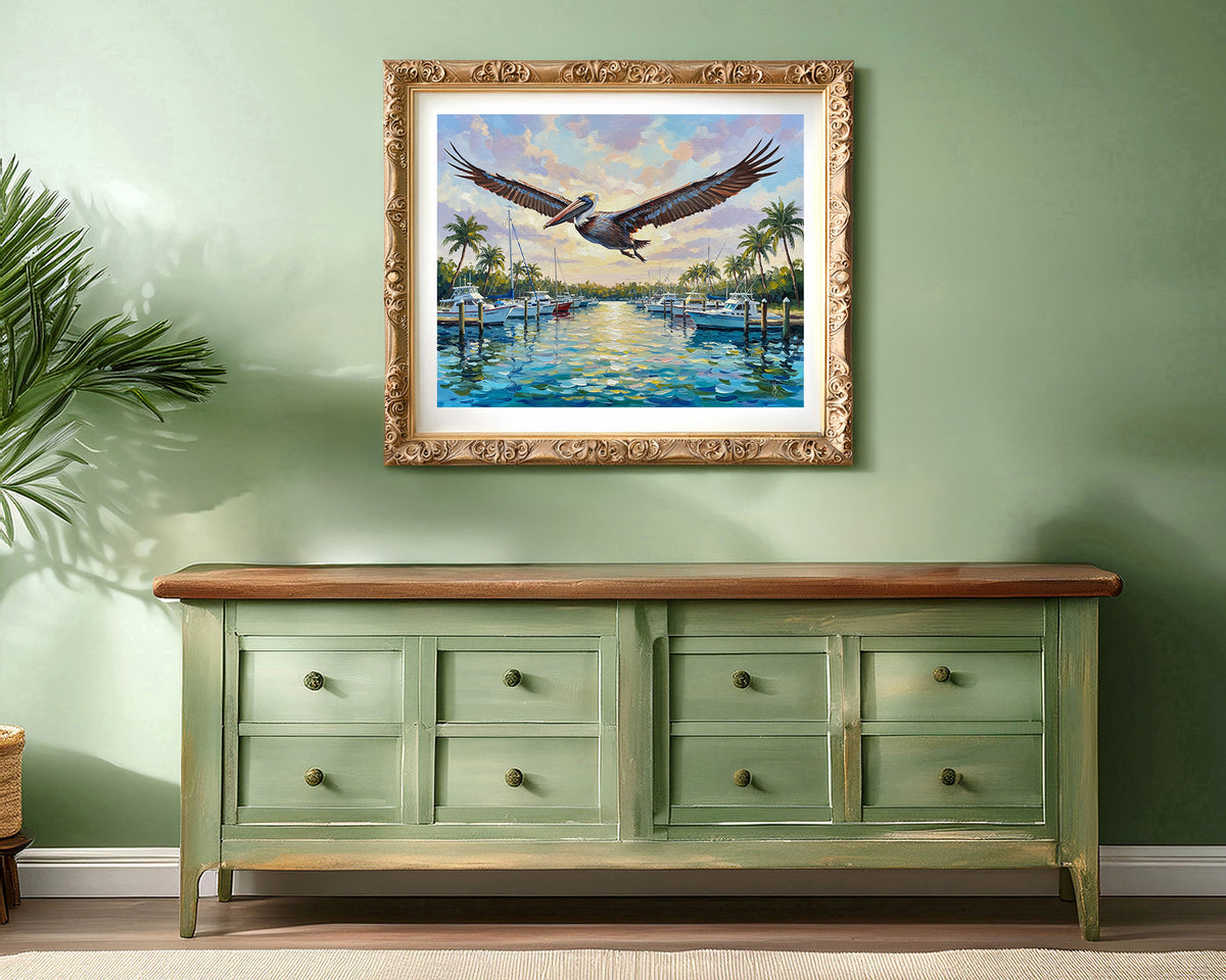 Brown Pelican Marina Fine Art Print | Florida Coastal Wildlife Art | Canvas or Paper