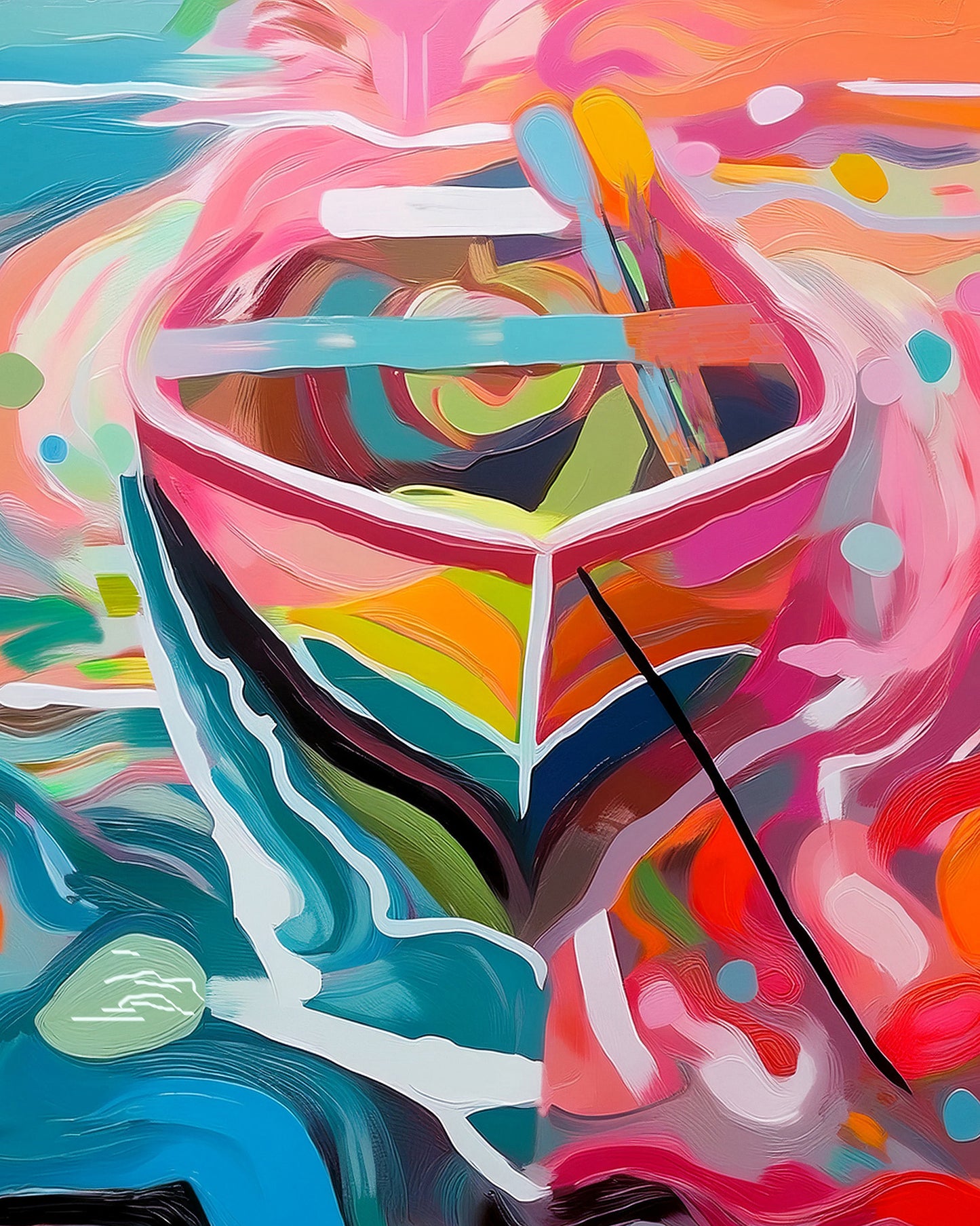 Vibrant Anchored Row Boat on a Florida Lake Print: Canvas or Paper