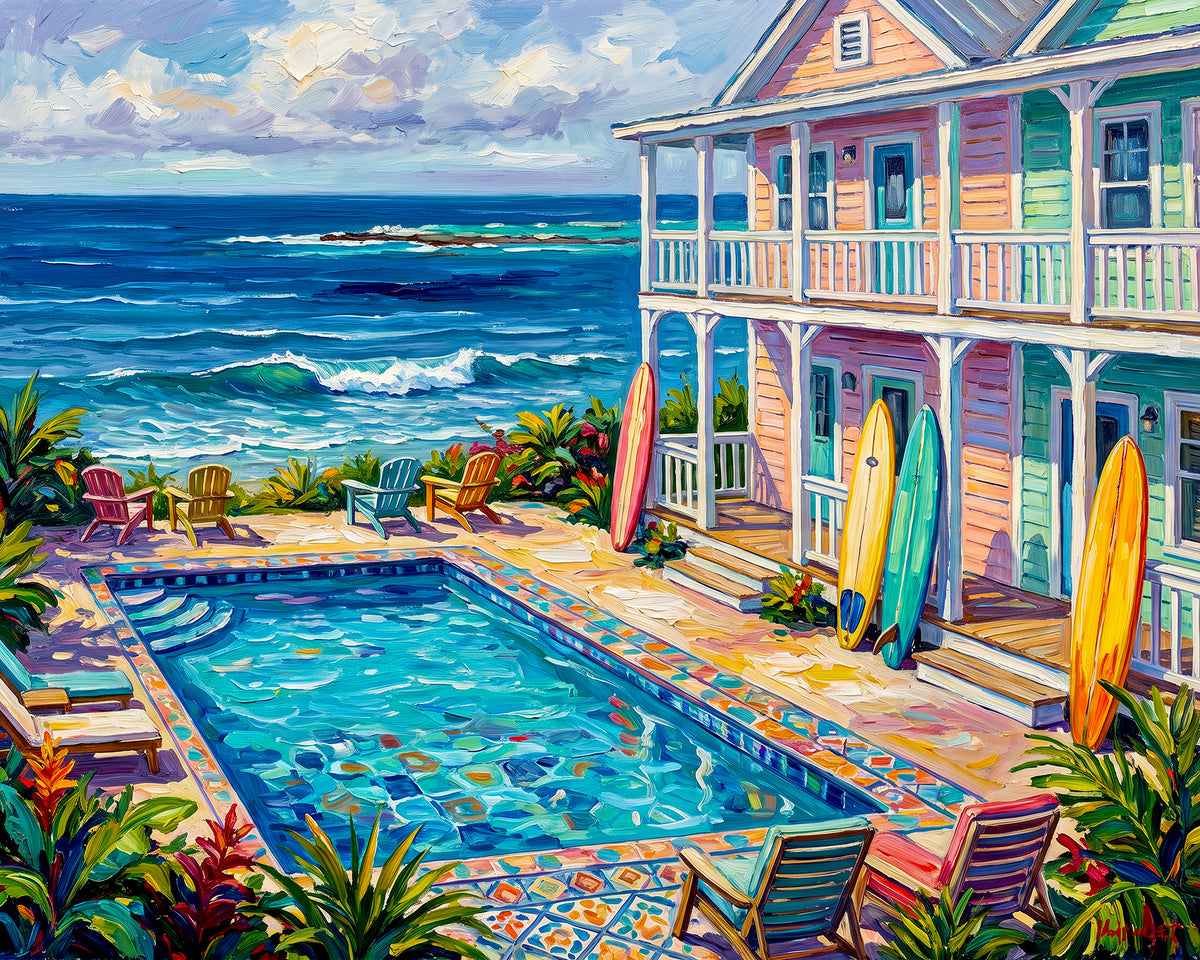 Key West Oceanfront Conch Mansion with Pool & Surfboards | Canvas or Paper Art Print