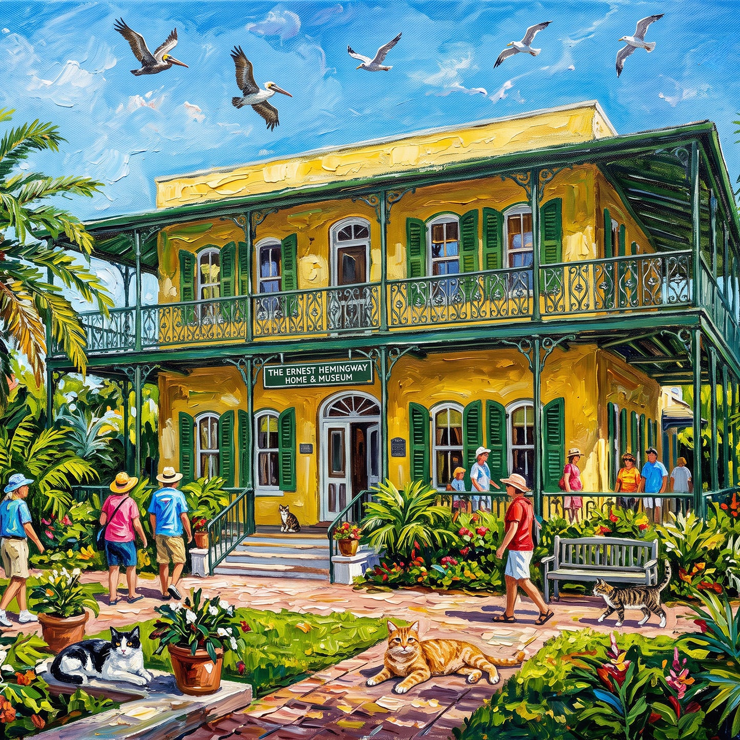 Key West Hemingway Home & Museum with Polydactyl Cats Ceramic Art Tile
