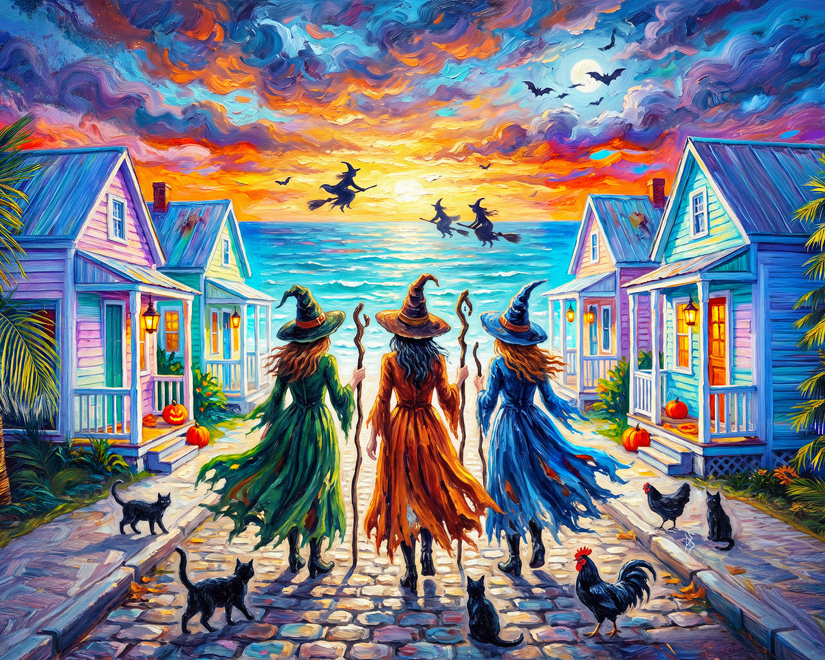 Key West Halloween Witches at Sunset | Canvas or Paper Art Print