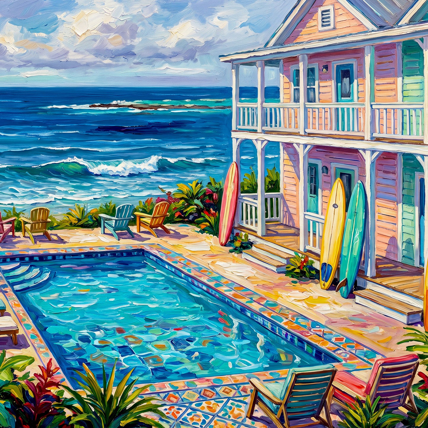 Key West Oceanfront Conch Mansion with Pool & Surfboards Ceramic Art Tile
