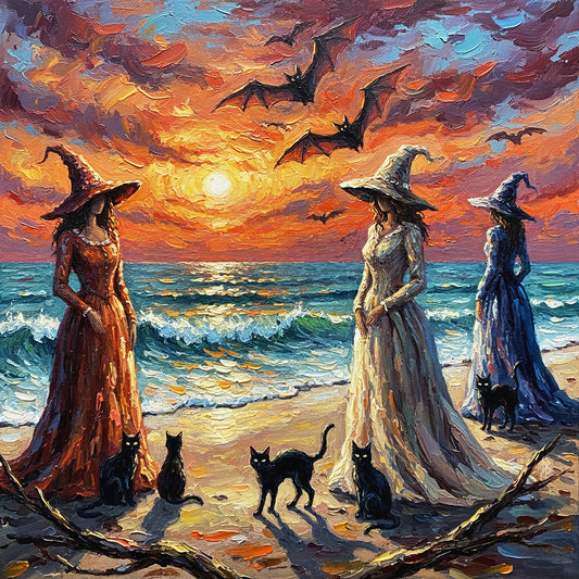 Three Witches by the Sea at Sunset | Canvas or Paper Art Print