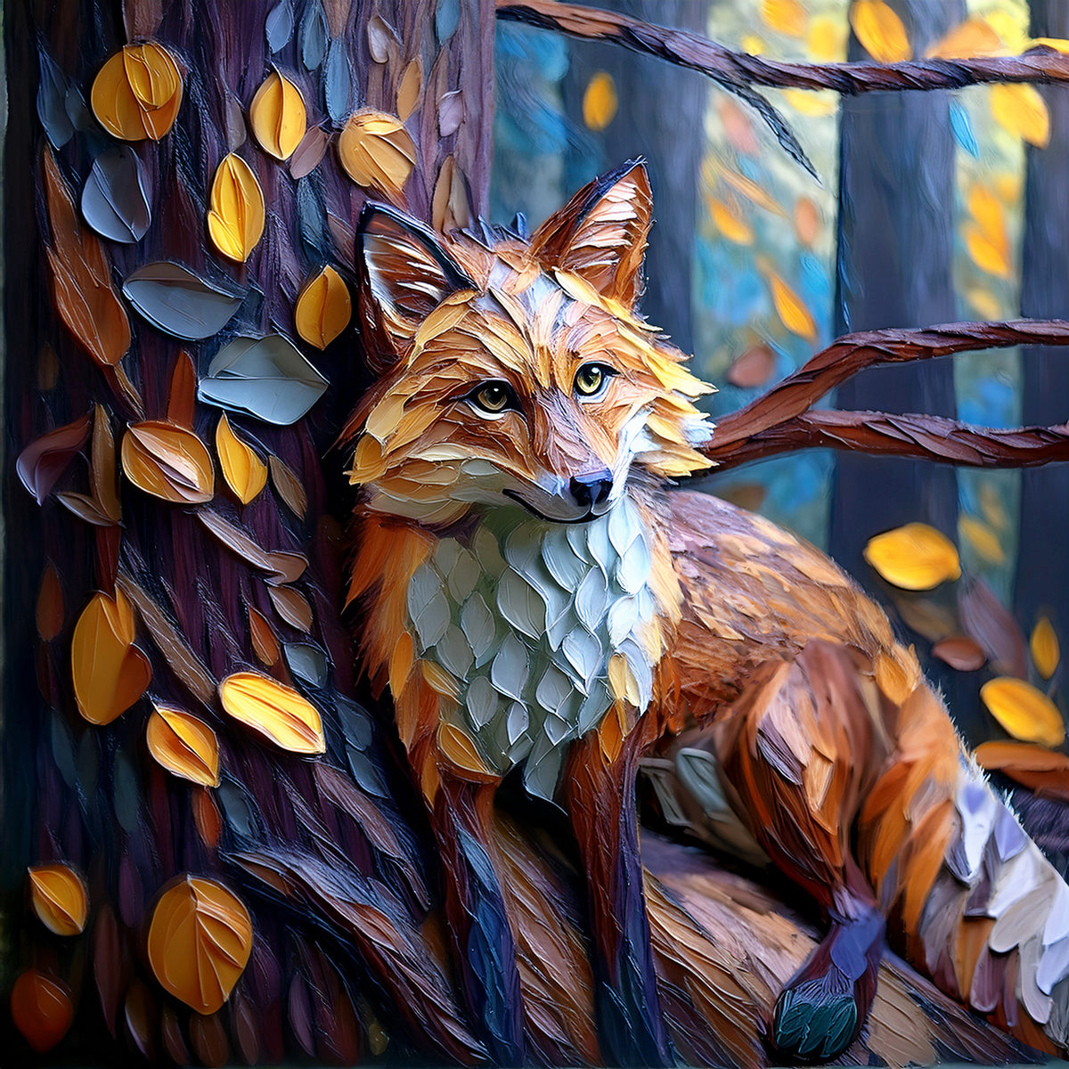Autumn Fox in the Forest – Glossy Ceramic Art Tile