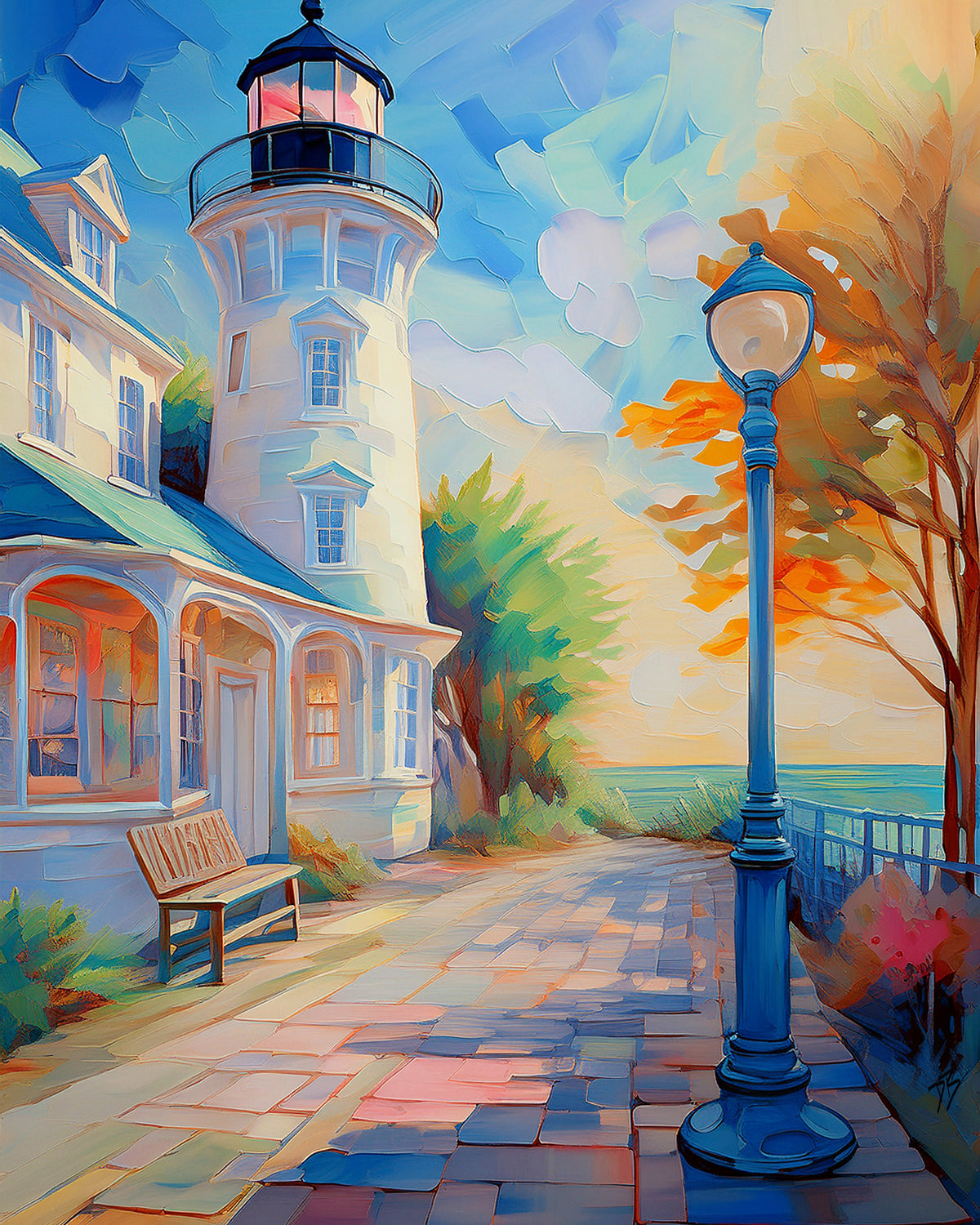 Florida Lighthouse Waterfront Promenade | Canvas or Paper Art Print