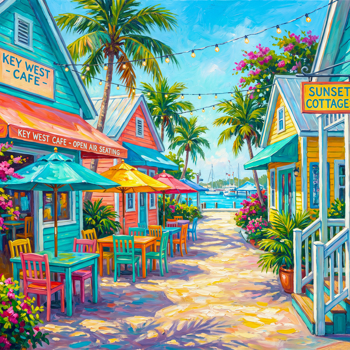 Key West Cafe Open Air Seating Street Scene Ceramic Art Tile