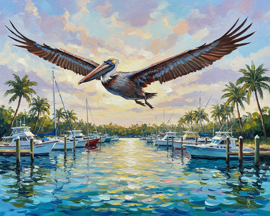 Brown Pelican Marina Fine Art Print | Florida Coastal Wildlife Art | Canvas or Paper