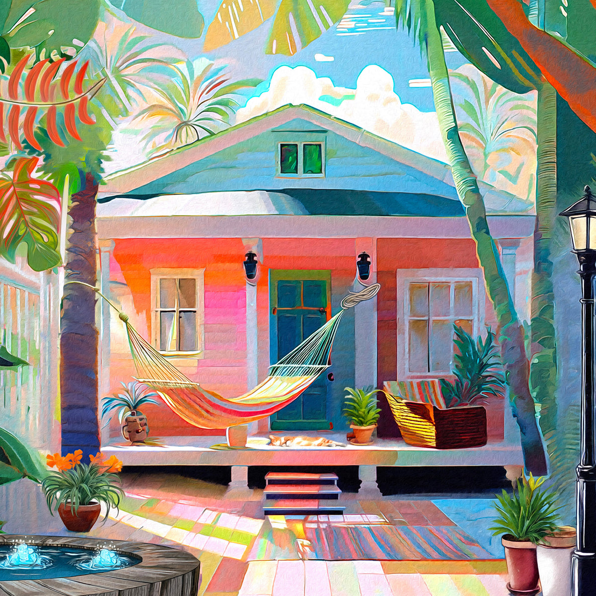 Key West Conch Cottage Hammock Ceramic Art Tile