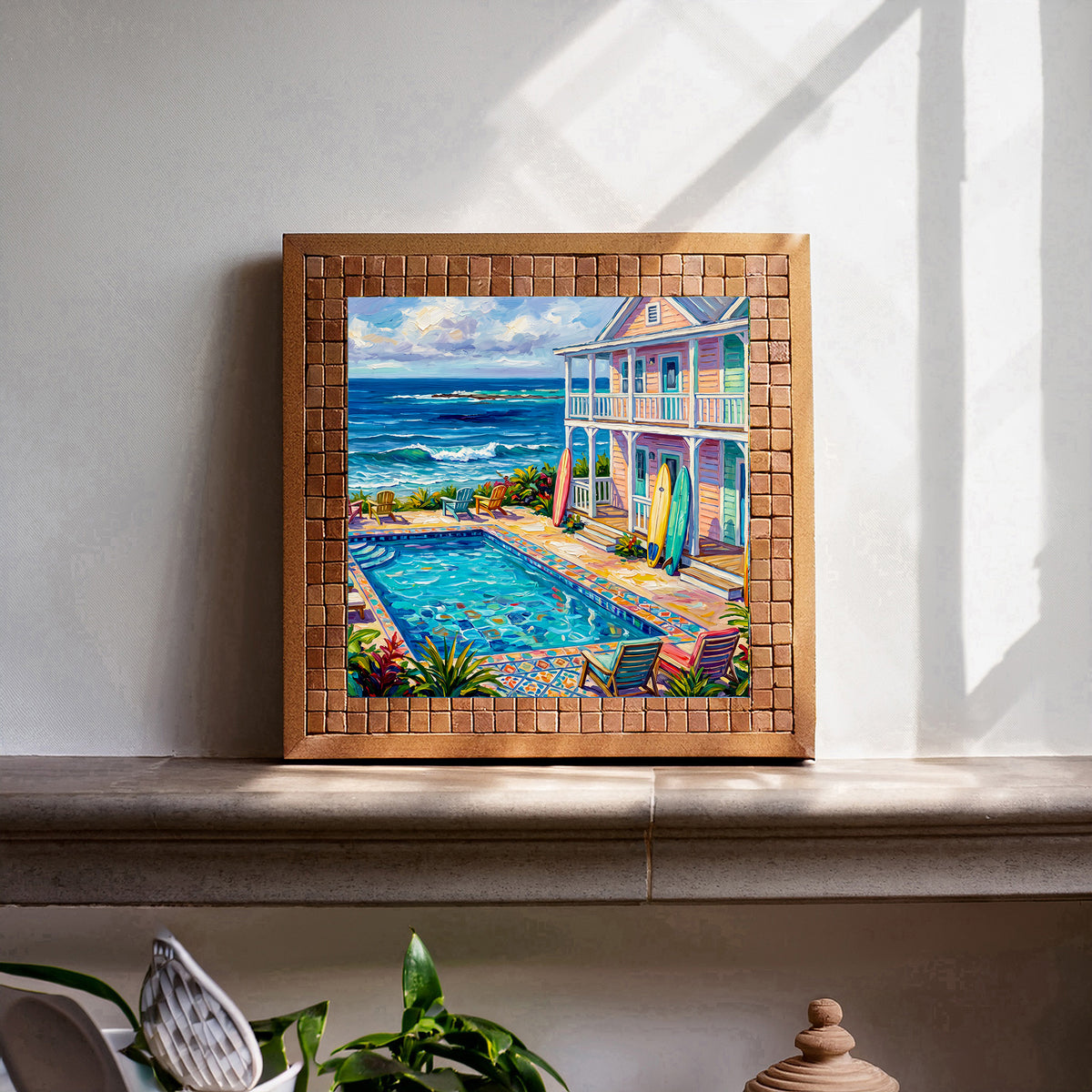 Key West Oceanfront Conch Mansion with Pool & Surfboards Ceramic Art Tile