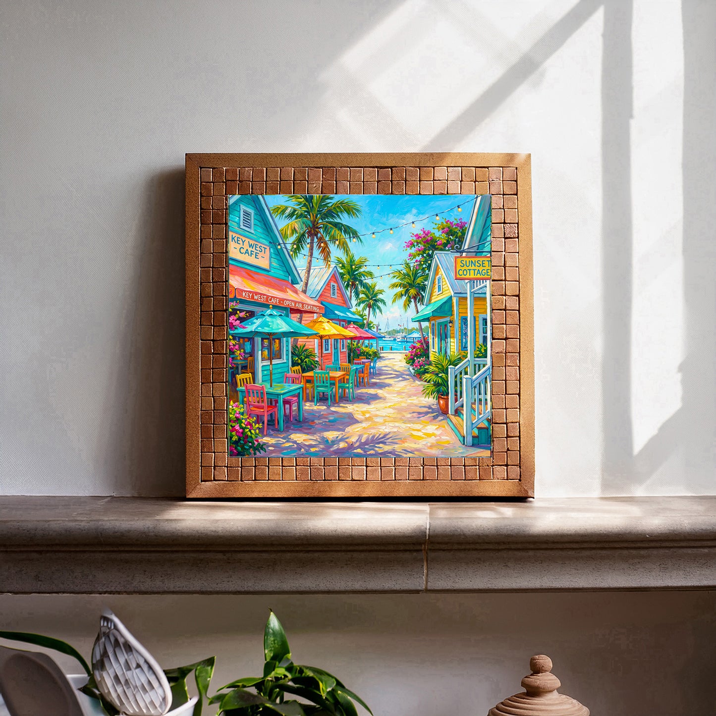 Key West Cafe Open Air Seating Street Scene Ceramic Art Tile