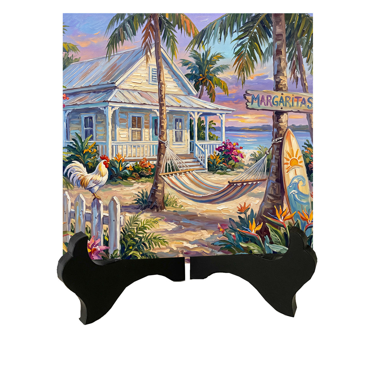 Margaritas by the Sea – Key West Cottage & Hammock | Glossy Smooth Ceramic Art Tile