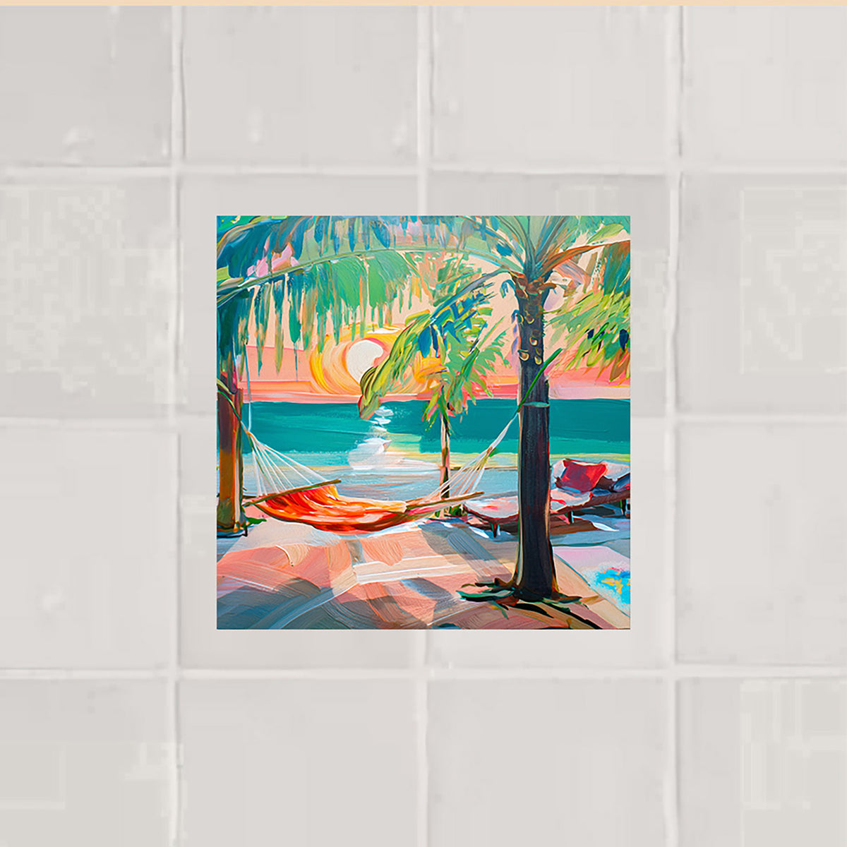 Key West Sunset Hammock on the Beach Ceramic Art Tile