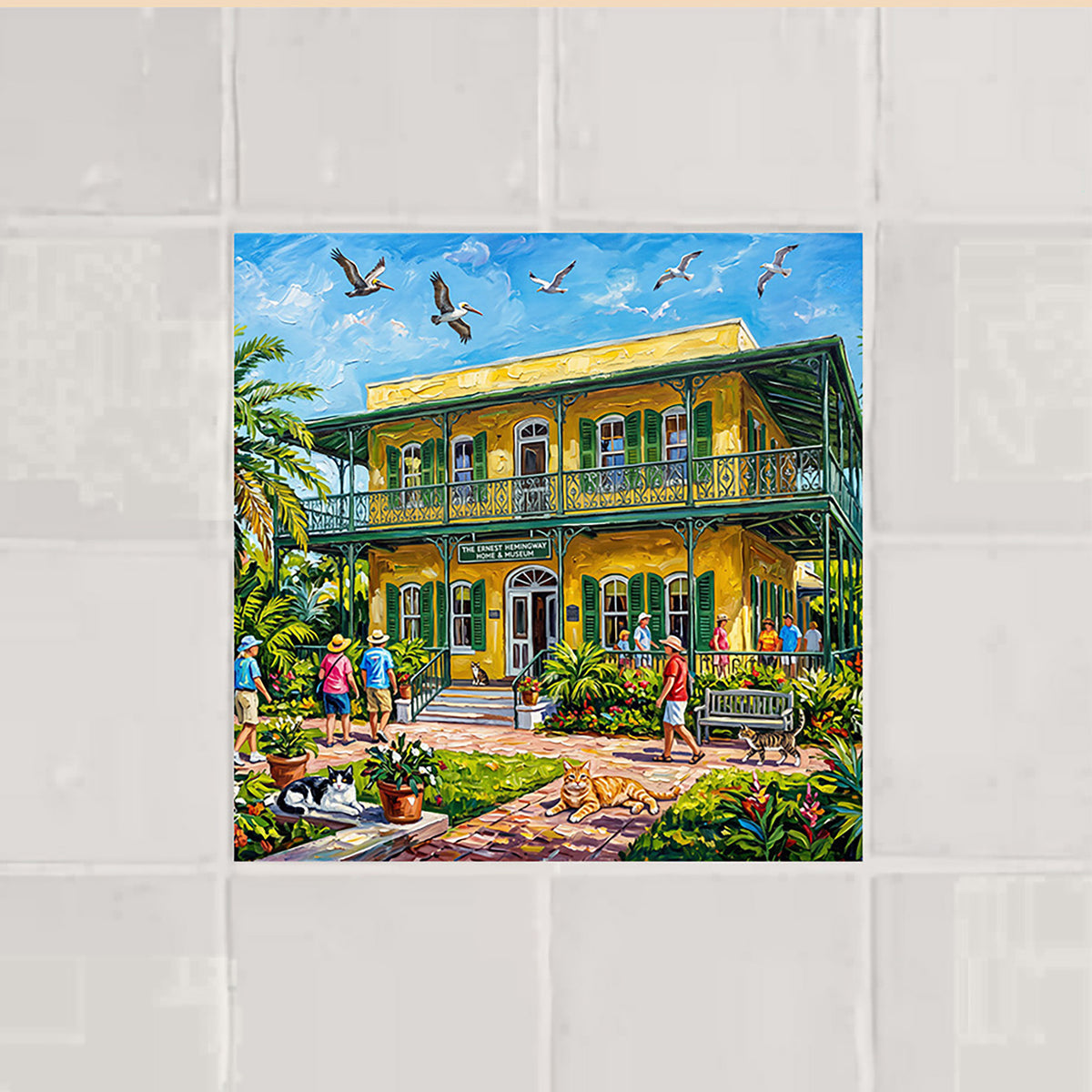 Key West Hemingway Home & Museum with Polydactyl Cats Ceramic Art Tile
