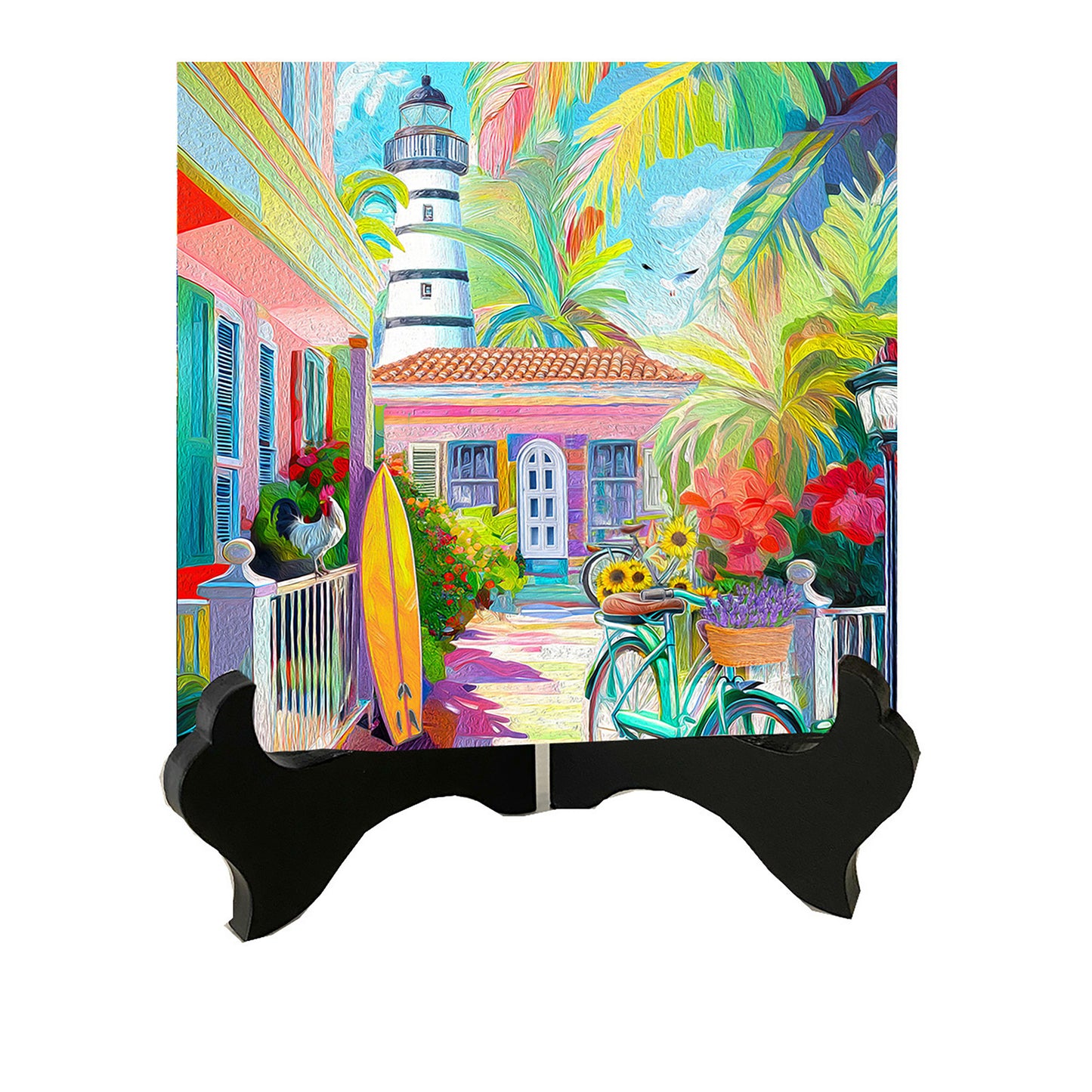 Key West Rooster & Bicycle Ceramic Art Tile