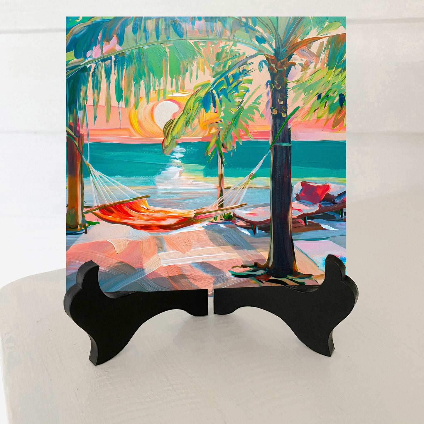 Key West Sunset Hammock on the Beach Ceramic Art Tile