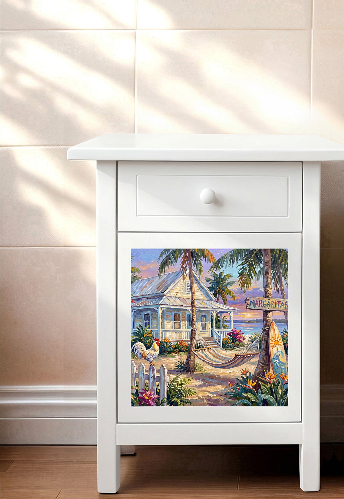 Margaritas by the Sea – Key West Cottage & Hammock | Glossy Smooth Ceramic Art Tile