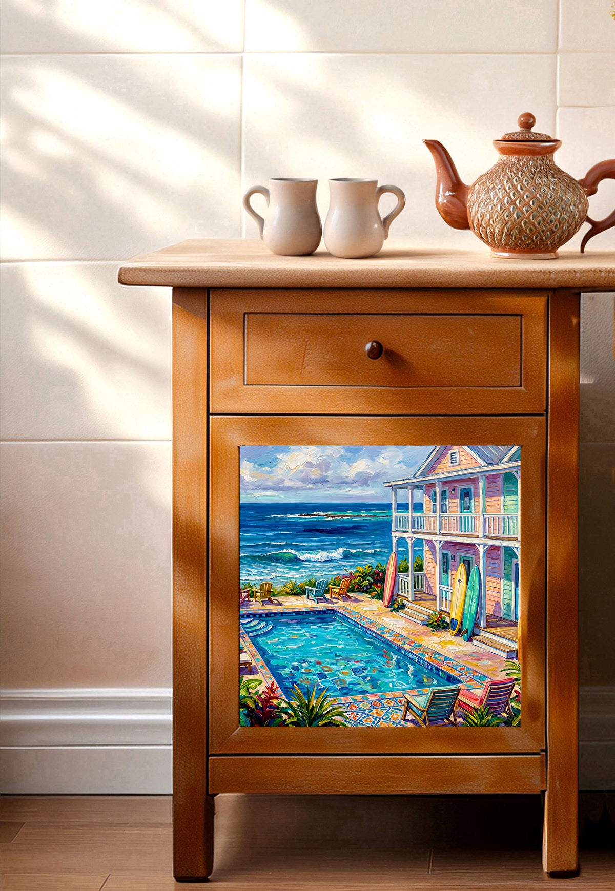 Key West Oceanfront Conch Mansion with Pool & Surfboards Ceramic Art Tile