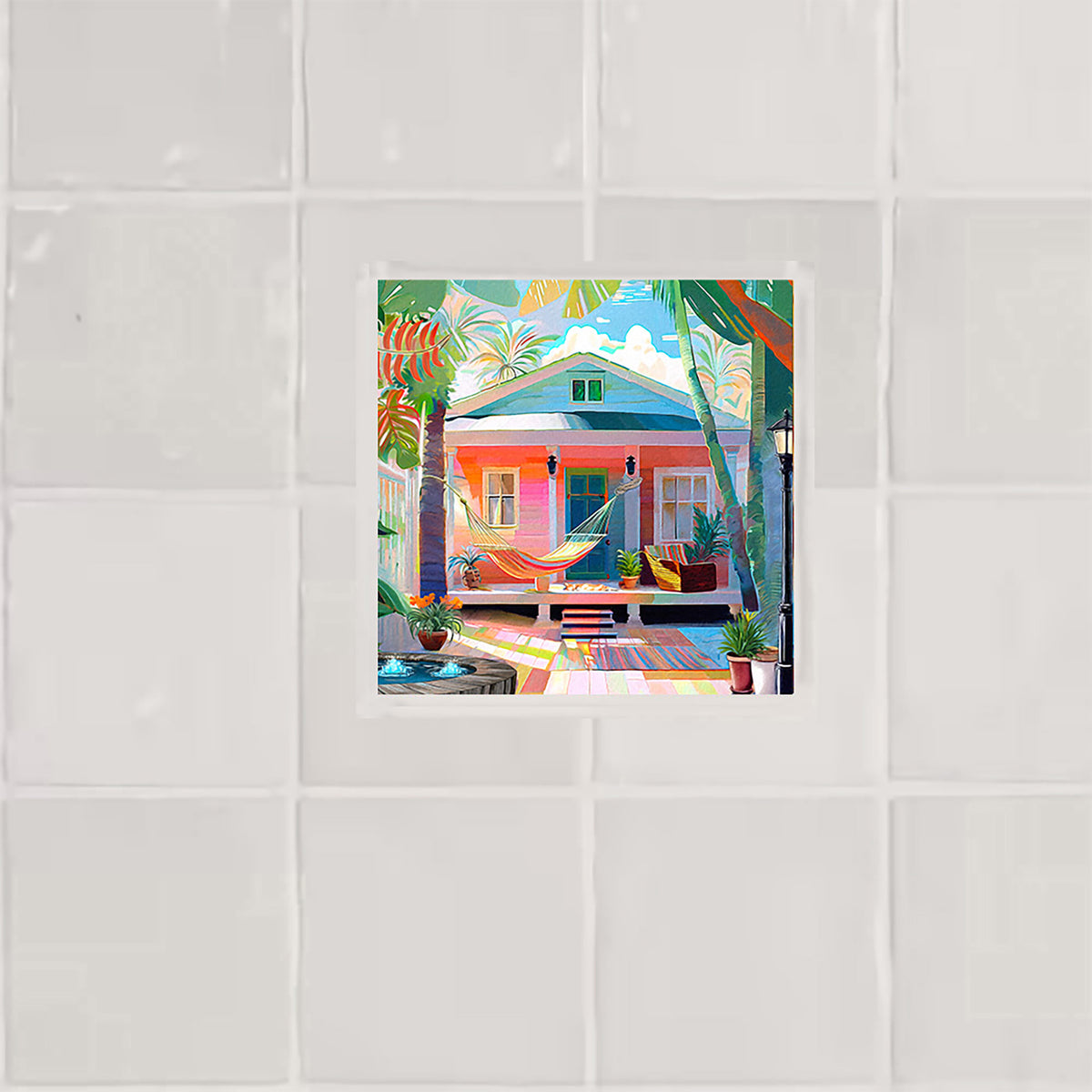 Key West Conch Cottage Hammock Ceramic Art Tile