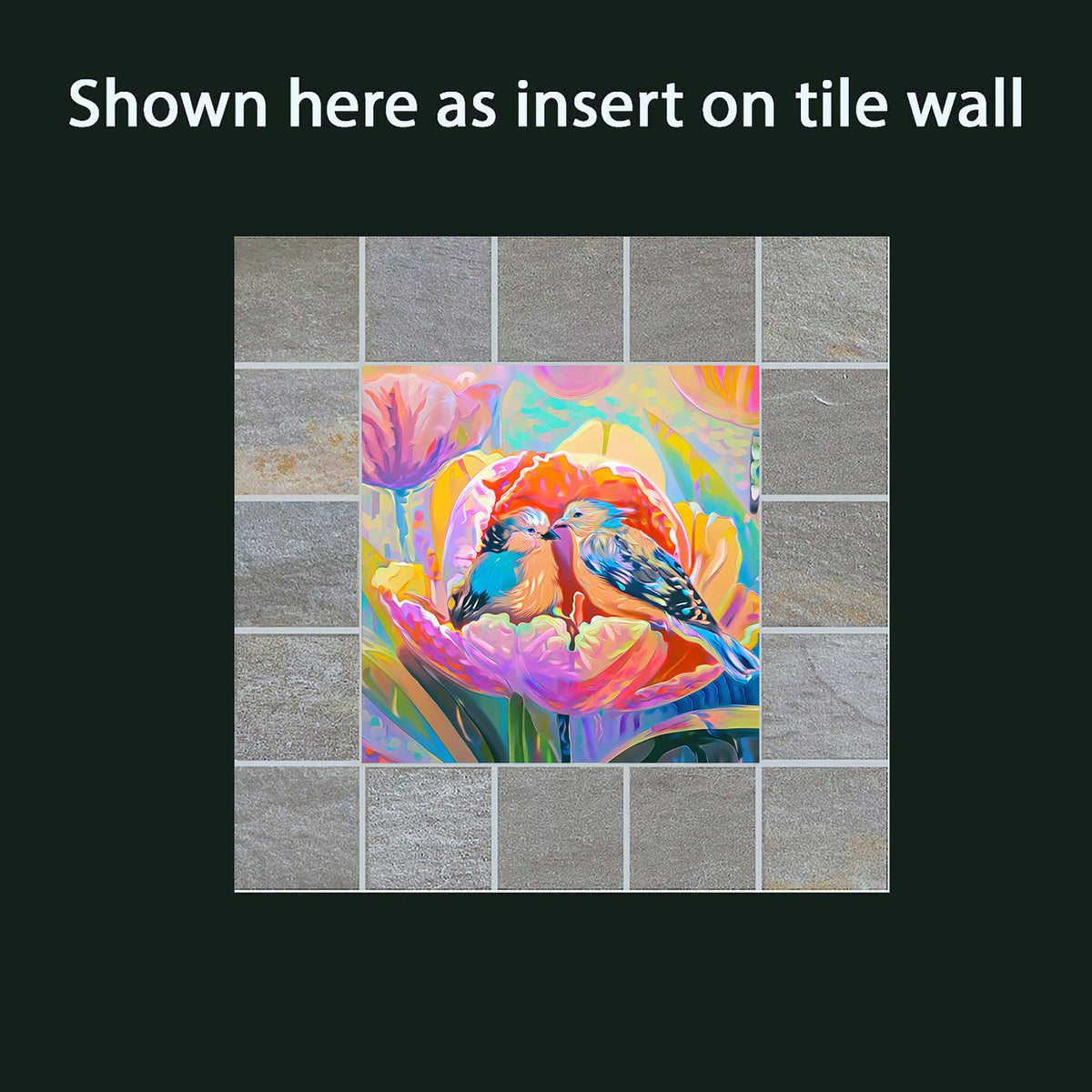 Two Birds in a Tulip – Glossy Ceramic Art Tile