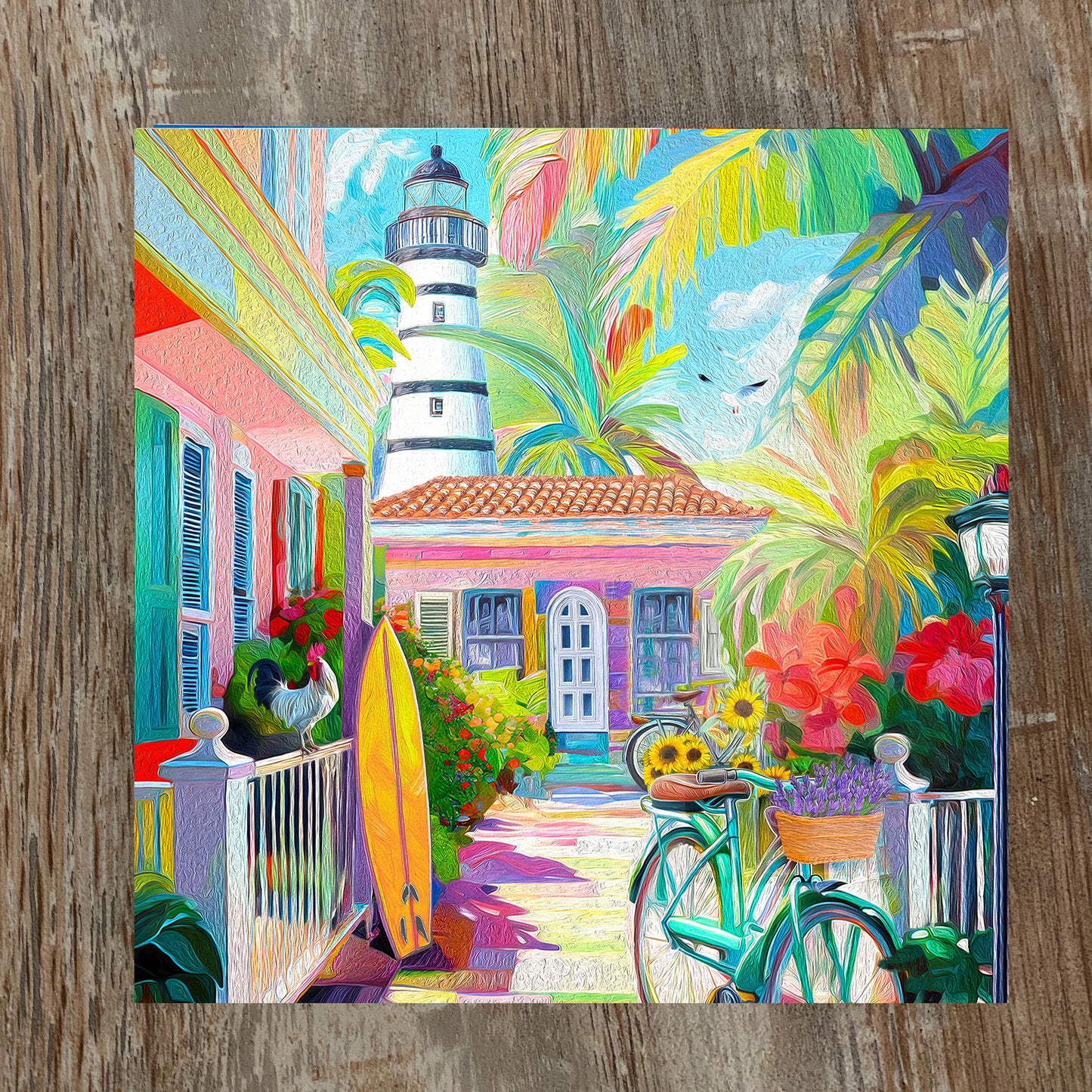 Key West Rooster & Bicycle Ceramic Art Tile