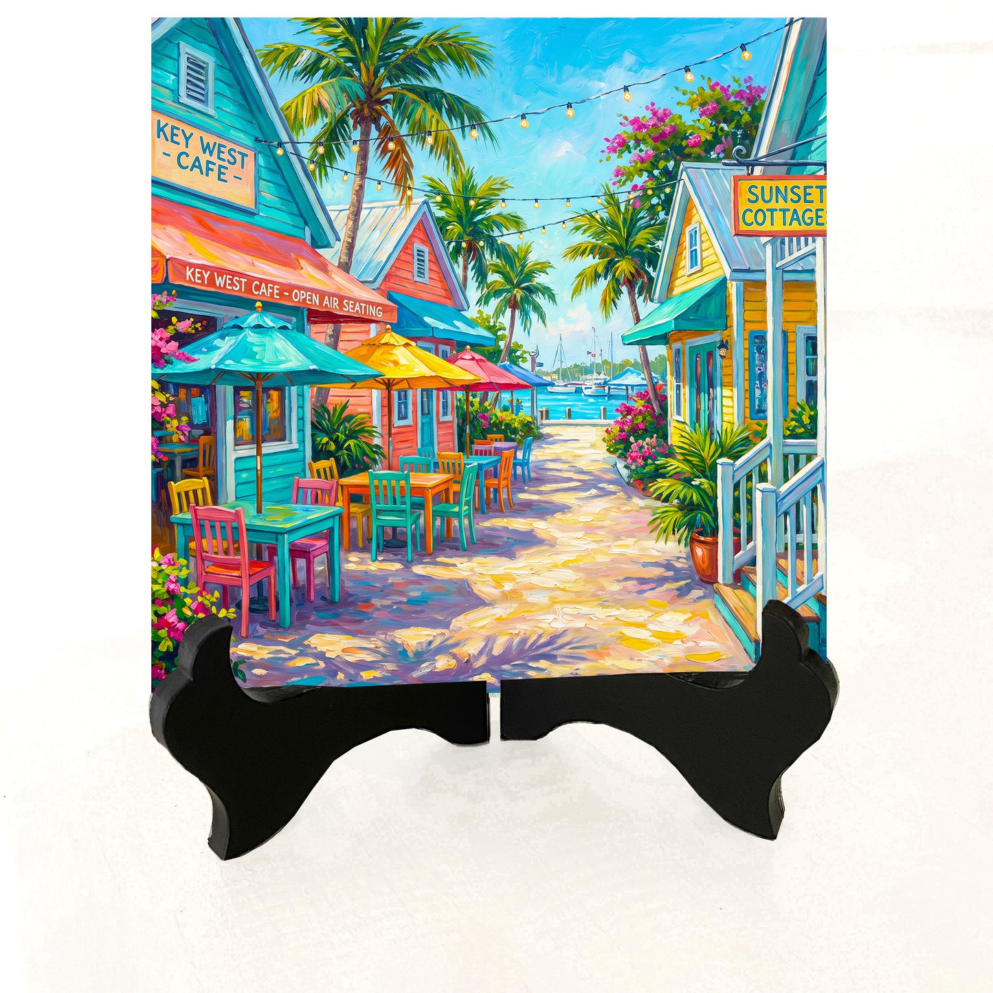 Key West Cafe Open Air Seating Street Scene Ceramic Art Tile