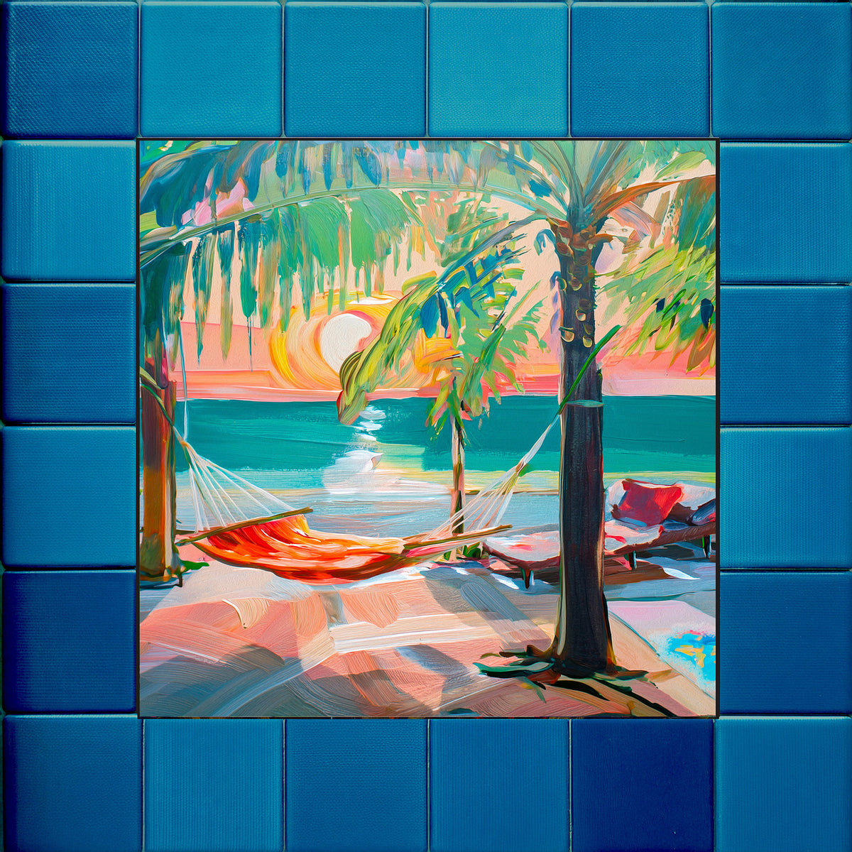 Key West Sunset Hammock on the Beach Ceramic Art Tile