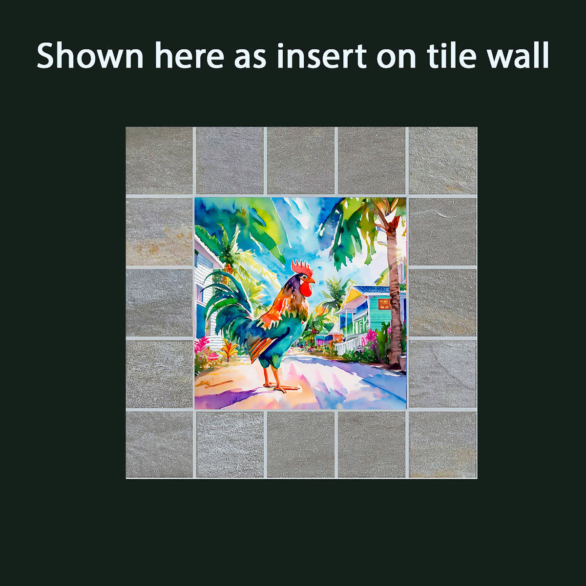 Key West Rooster Strutting Through Paradise Watercolor Ceramic Art Tile