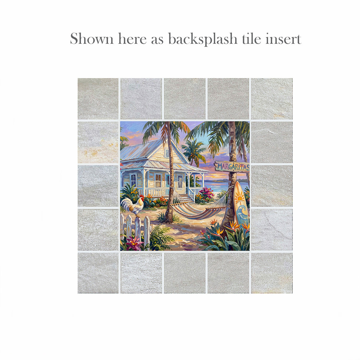 Margaritas by the Sea – Key West Cottage & Hammock | Glossy Smooth Ceramic Art Tile