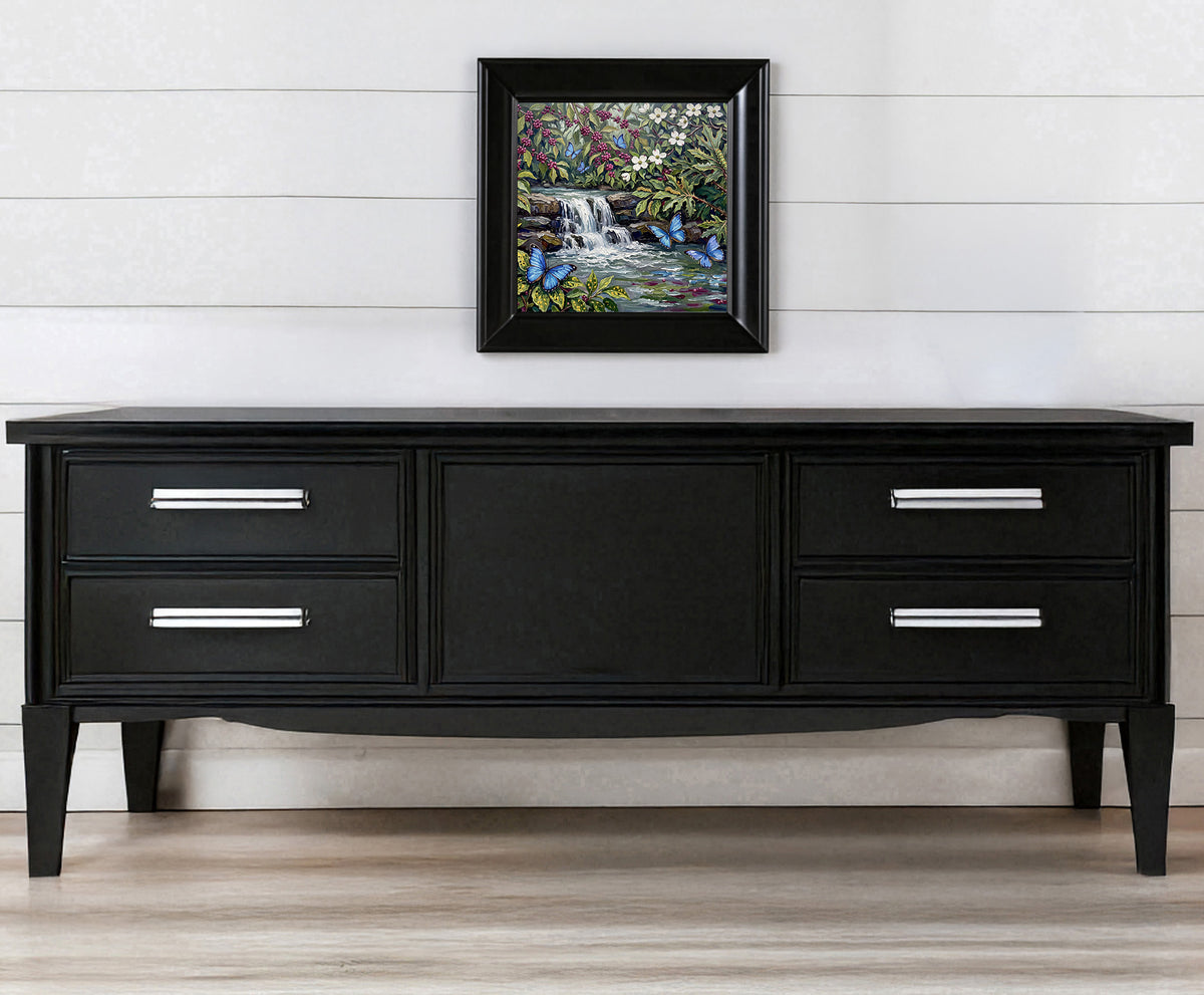 Azure Butterfly Garden | Glossy Smooth Ceramic Art Tile