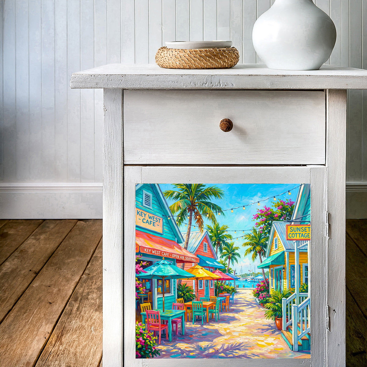 Key West Cafe Open Air Seating Street Scene Ceramic Art Tile
